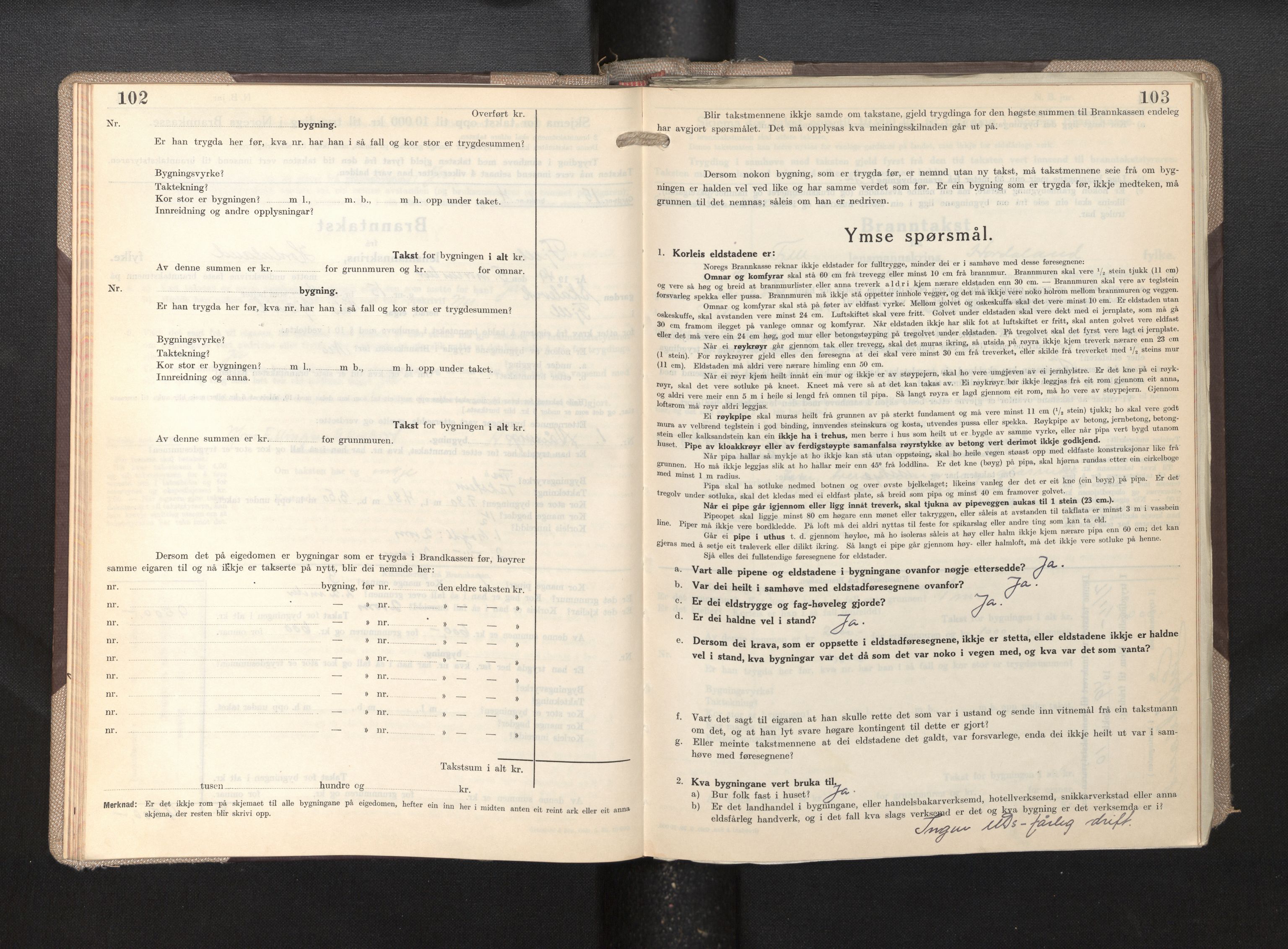 Lensmannen i Fjell, AV/SAB-A-32301/0012/L0007: Branntakstprotokoll, skjematakst, 1946-1955, p. 102-103