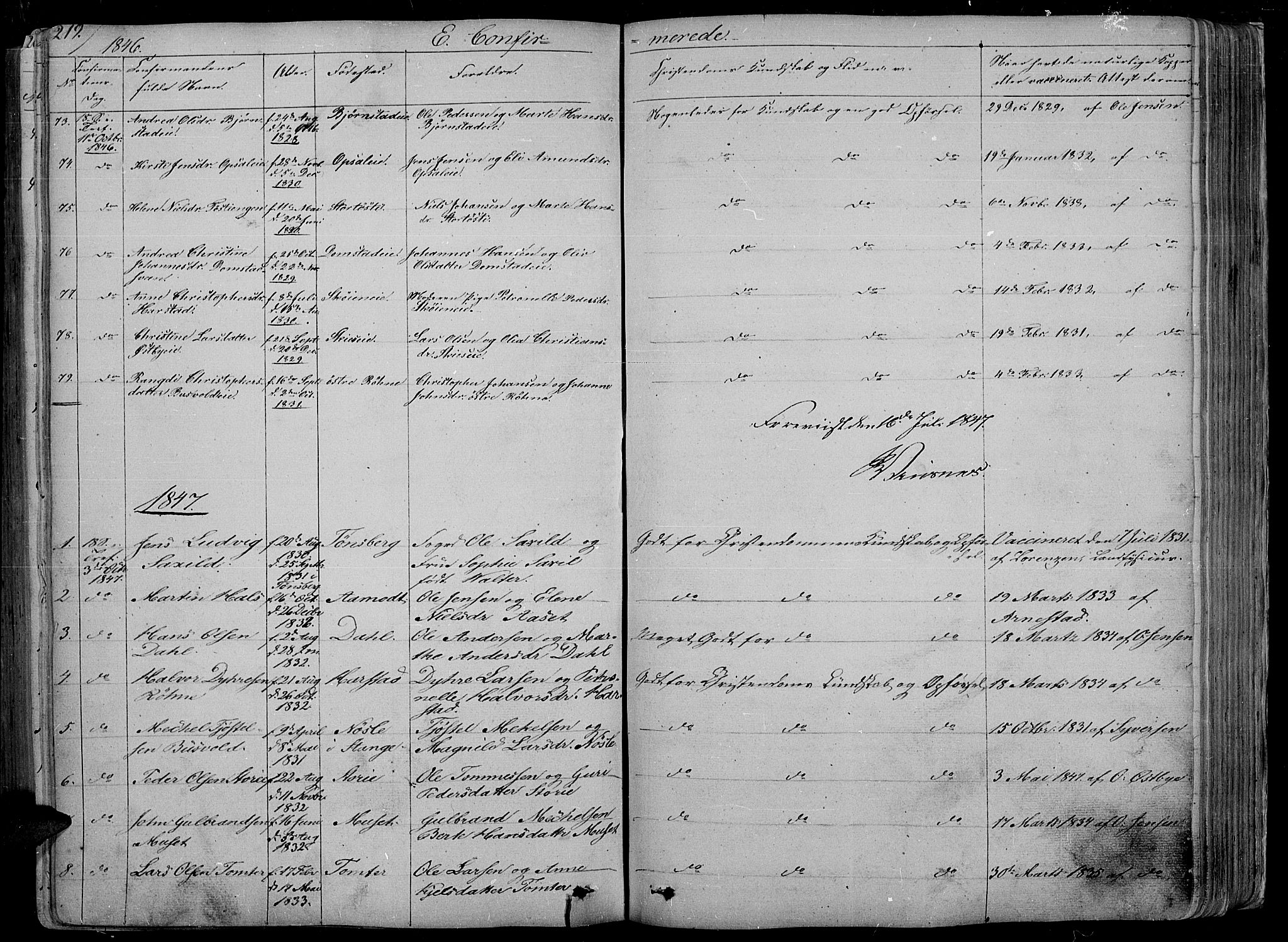 Romedal prestekontor, SAH/PREST-004/L/L0009: Parish register (copy) no. 9, 1846-1866, p. 219