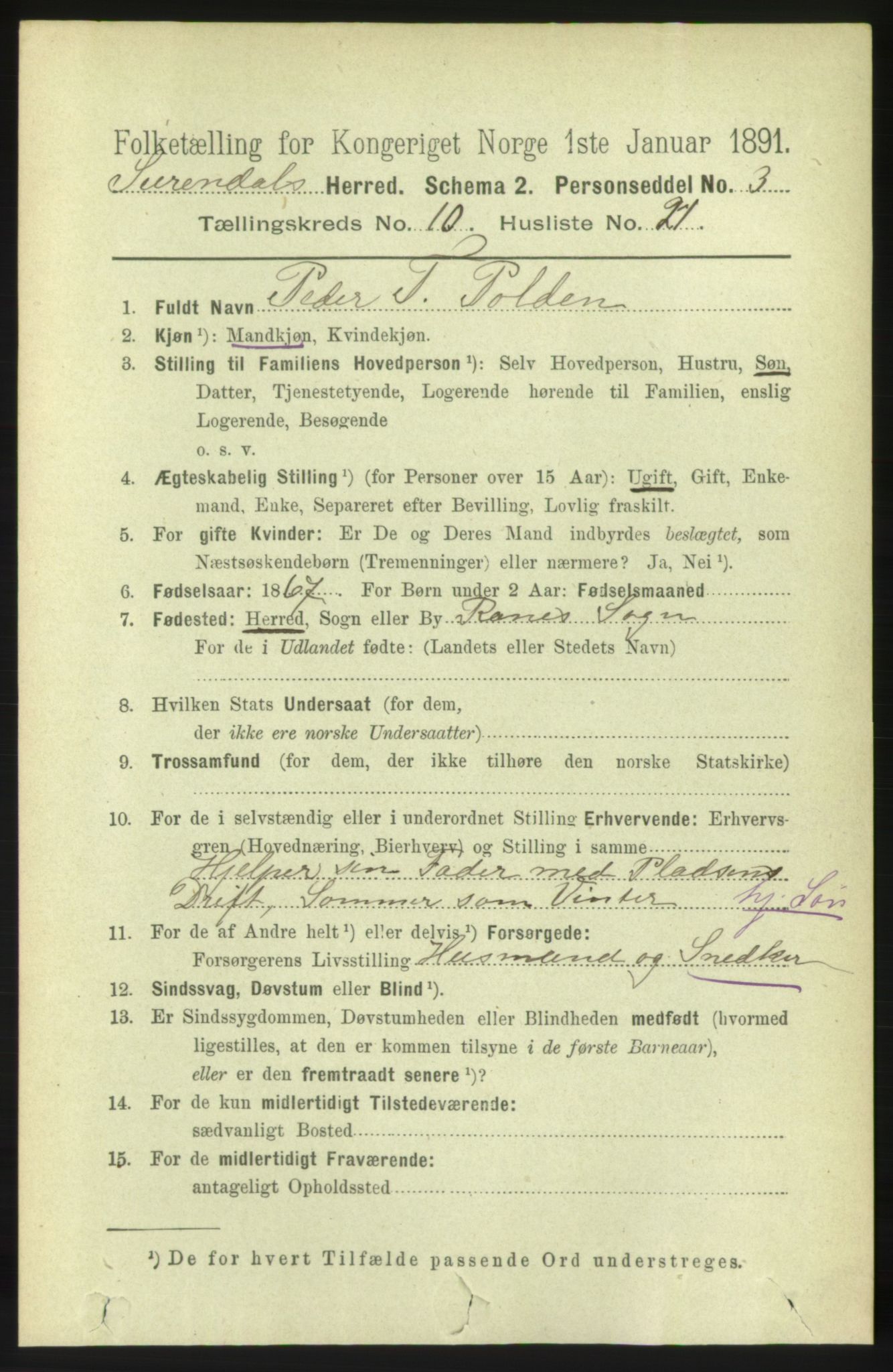 RA, 1891 census for 1566 Surnadal, 1891, p. 2640