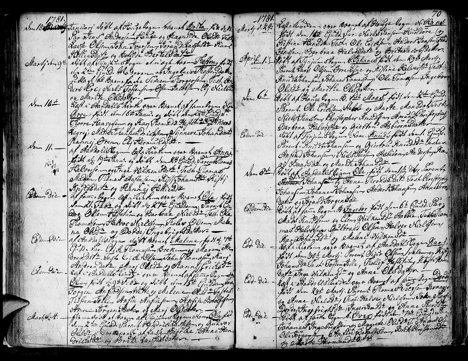 Lærdal sokneprestembete, SAB/A-81201: Parish register (official) no. A 2, 1752-1782, p. 70