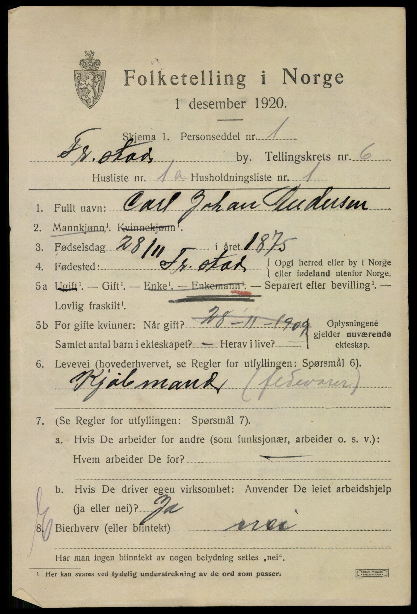 SAO, 1920 census for Fredrikstad, 1920, p. 20235