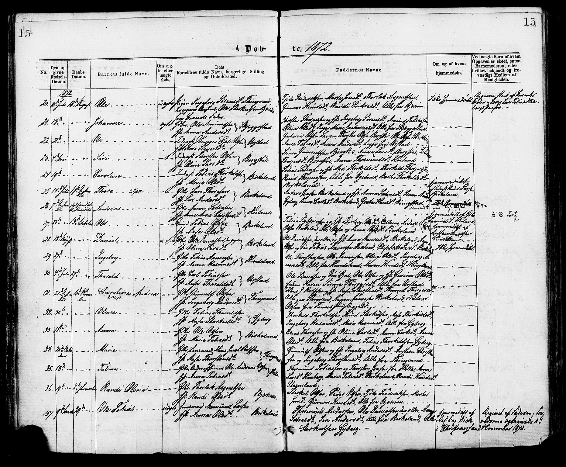 Hægebostad sokneprestkontor, AV/SAK-1111-0024/F/Fa/Faa/L0005: Parish register (official) no. A 5, 1864-1886, p. 15