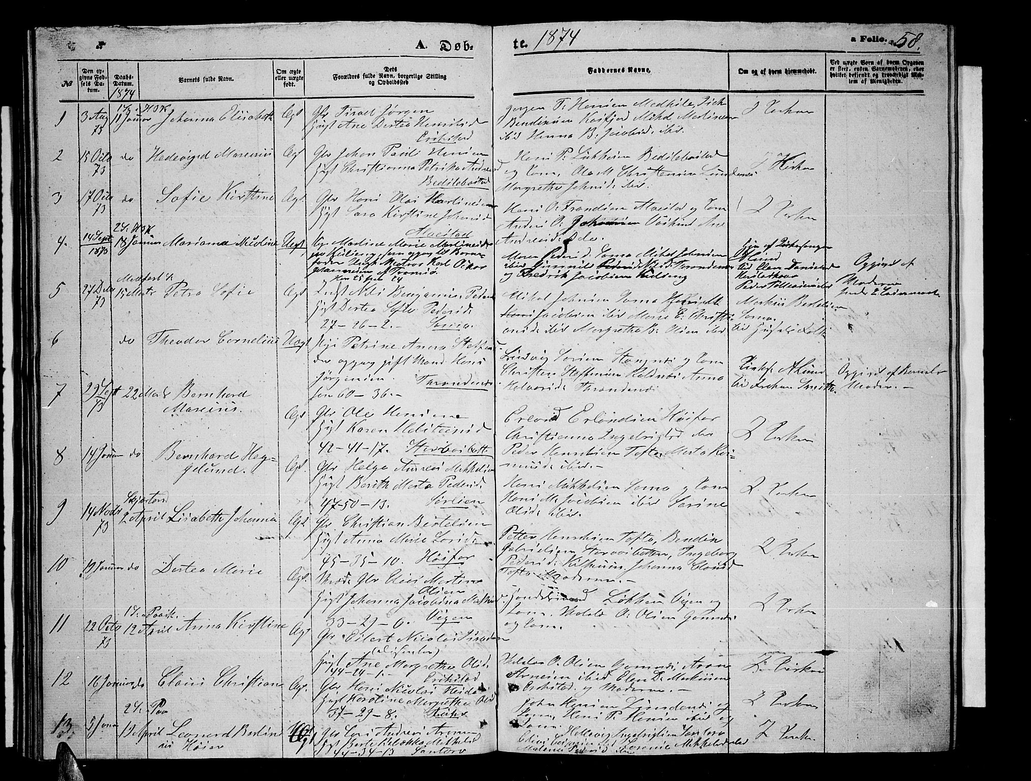 Trondenes sokneprestkontor, SATØ/S-1319/H/Hb/L0009klokker: Parish register (copy) no. 9, 1870-1876, p. 58