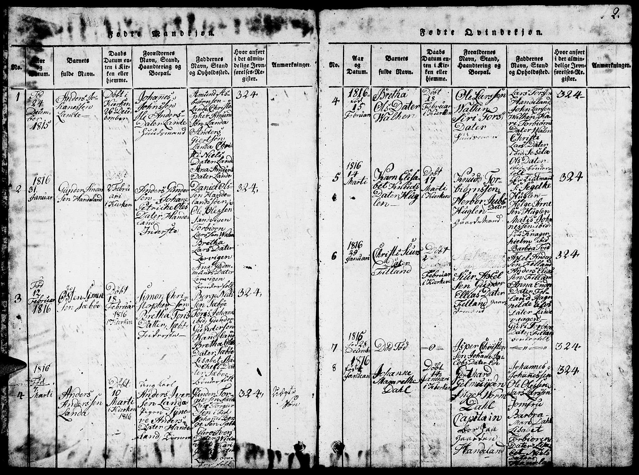 Fjelberg sokneprestembete, AV/SAB-A-75201/H/Hab: Parish register (copy) no. B 1, 1815-1823, p. 2