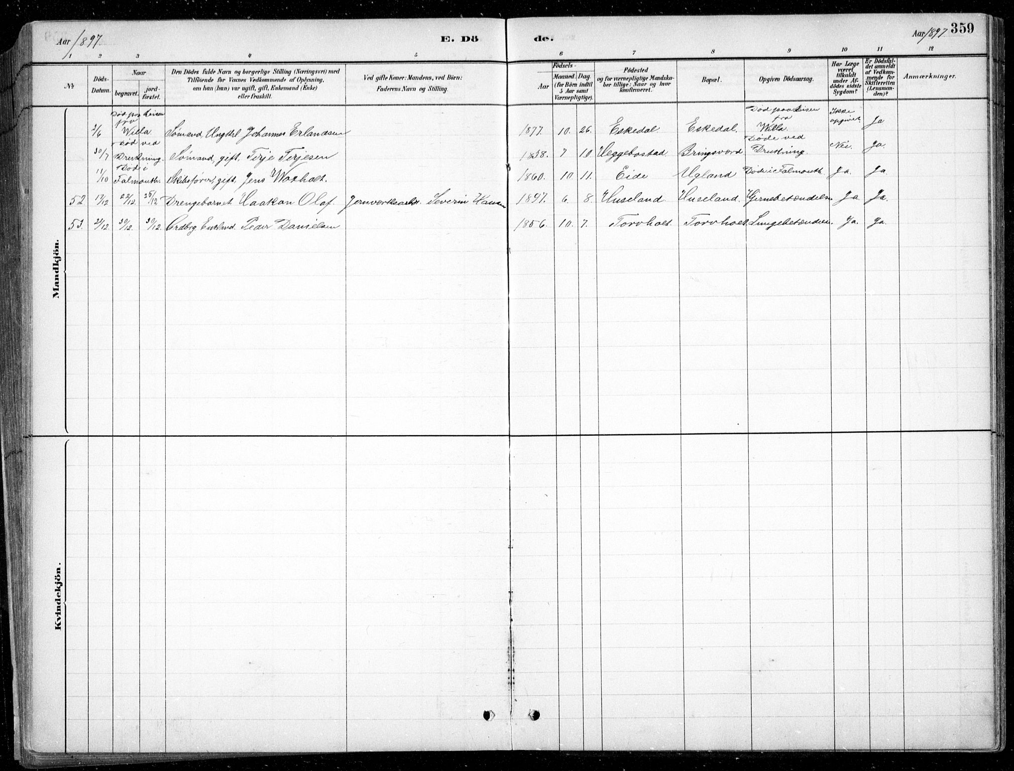 Fjære sokneprestkontor, AV/SAK-1111-0011/F/Fb/L0011: Parish register (copy) no. B 11, 1881-1905, p. 359