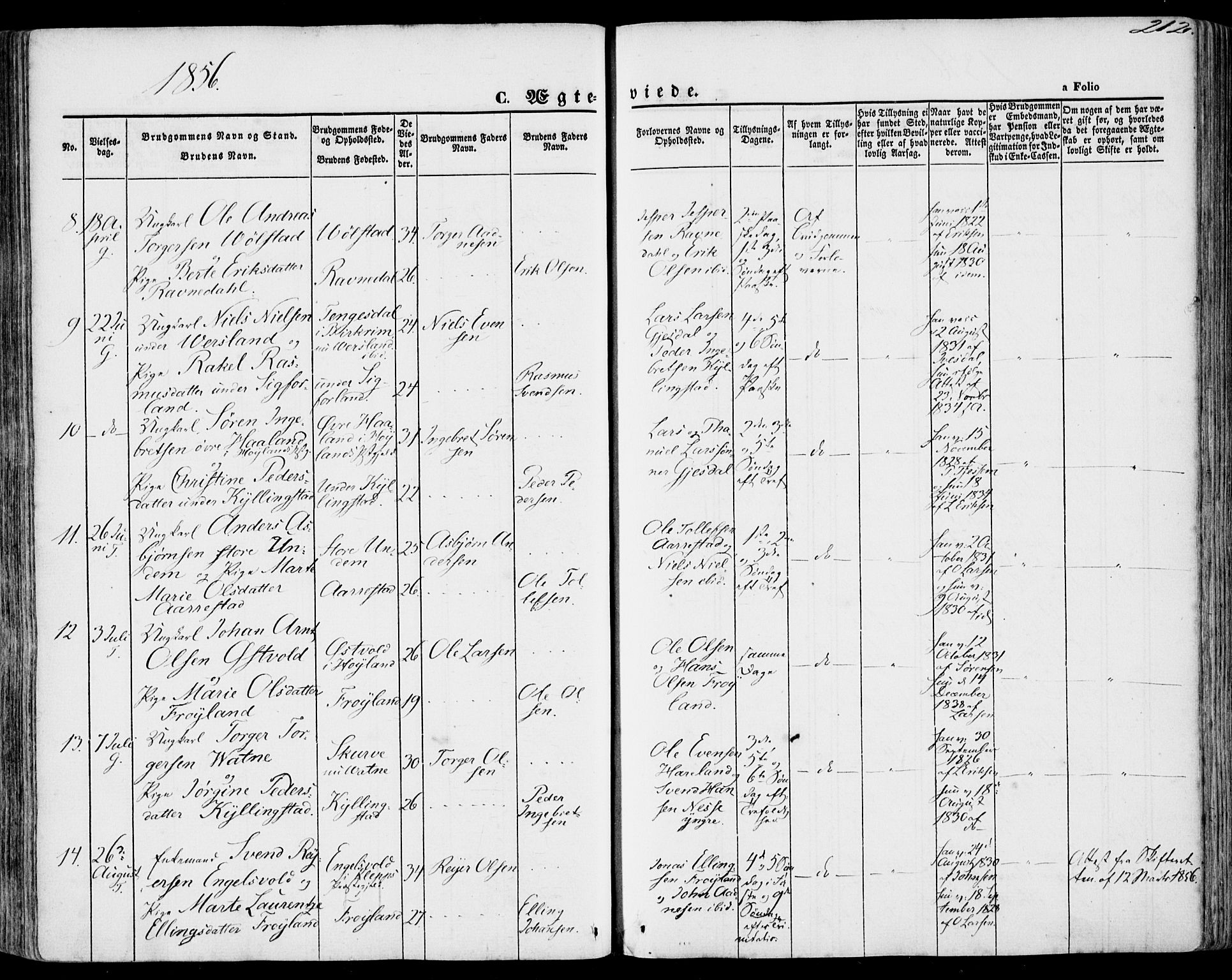 Lye sokneprestkontor, SAST/A-101794/001/30BA/L0007: Parish register (official) no. A 6, 1856-1871, p. 212