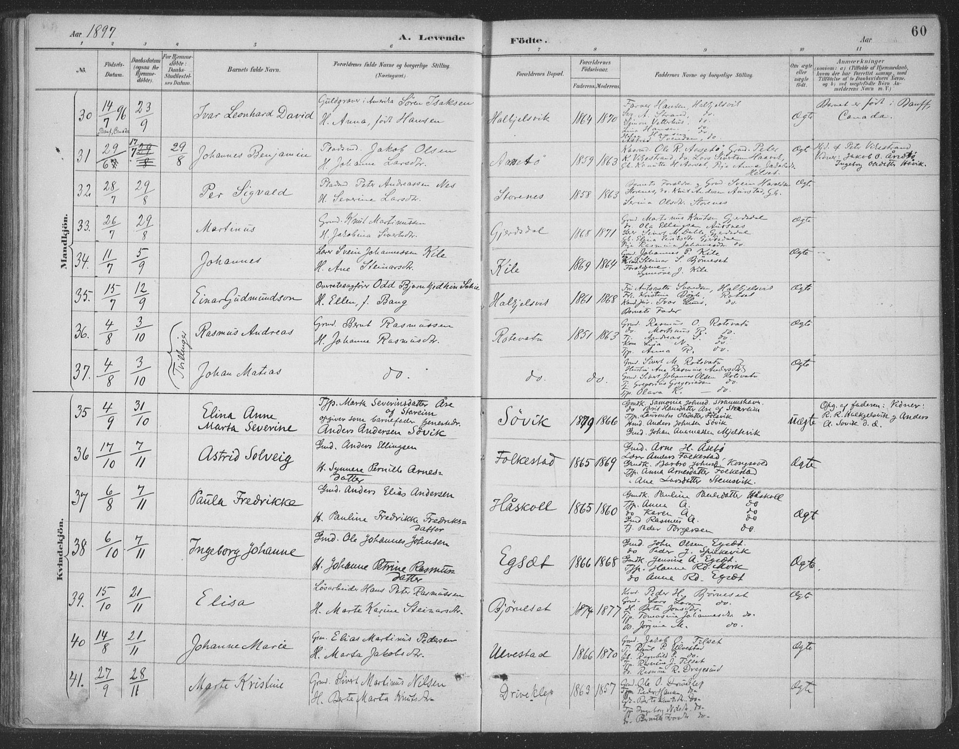 Ministerialprotokoller, klokkerbøker og fødselsregistre - Møre og Romsdal, AV/SAT-A-1454/511/L0142: Parish register (official) no. 511A09, 1891-1905, p. 60