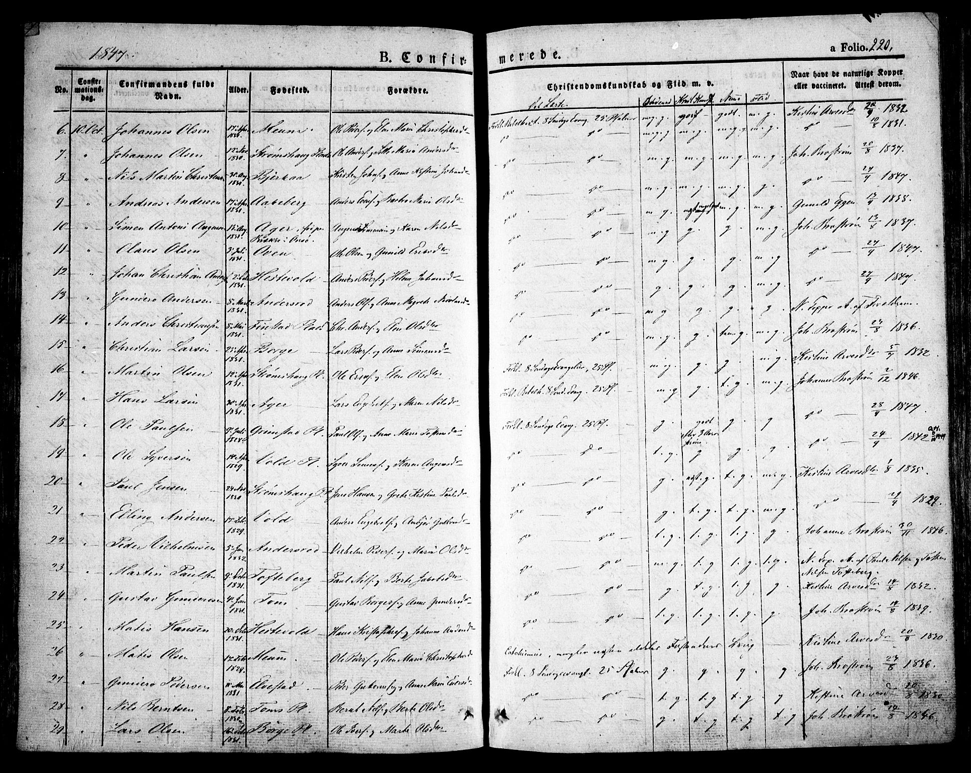 Råde prestekontor kirkebøker, AV/SAO-A-2009/F/Fa/L0005: Parish register (official) no. 5, 1830-1853, p. 220