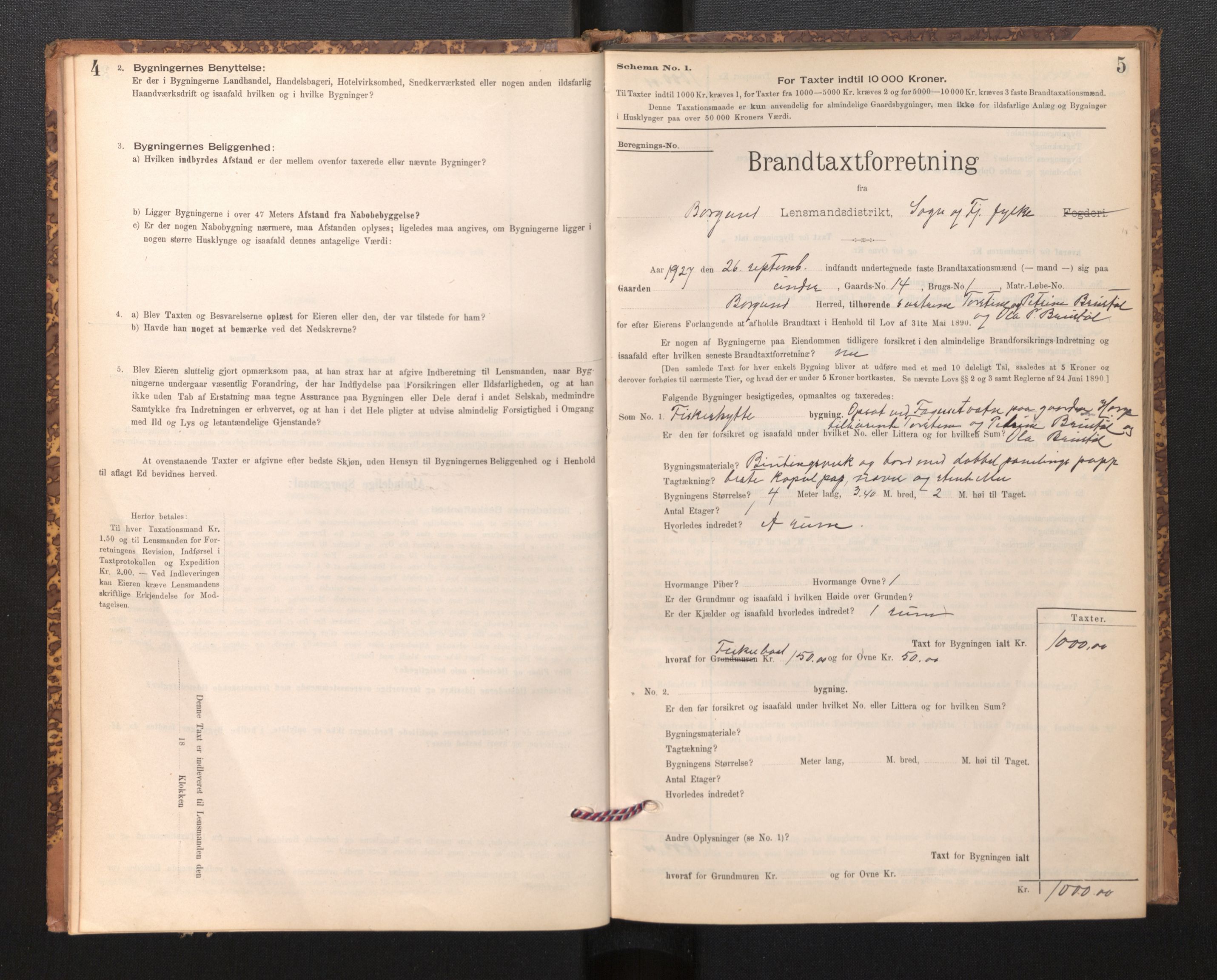 Lensmannen i Borgund, SAB/A-26601/0012/L0003: Branntakstprotokoll, skjematakst, 1903-1937, p. 4-5