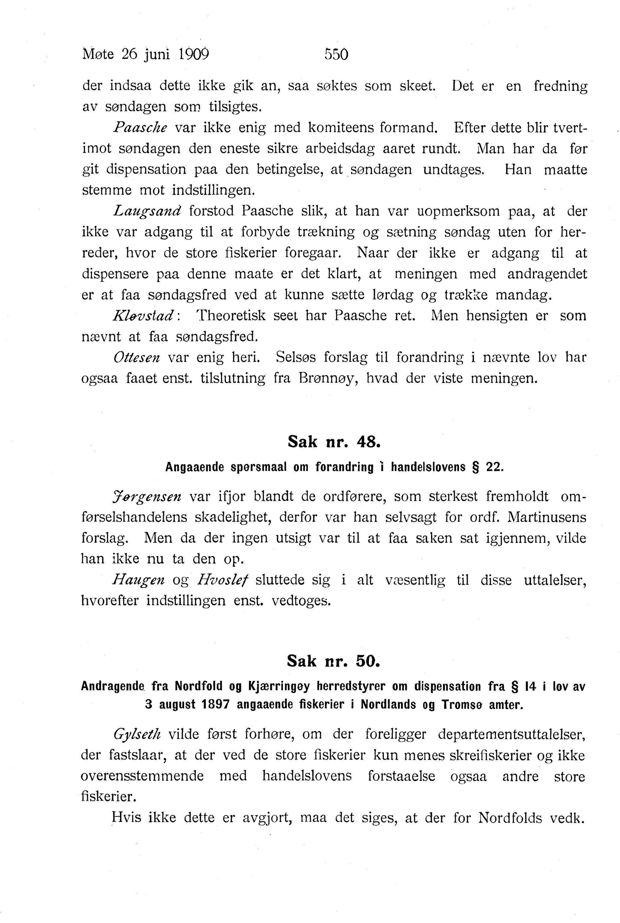 Nordland Fylkeskommune. Fylkestinget, AIN/NFK-17/176/A/Ac/L0032: Fylkestingsforhandlinger 1909, 1909