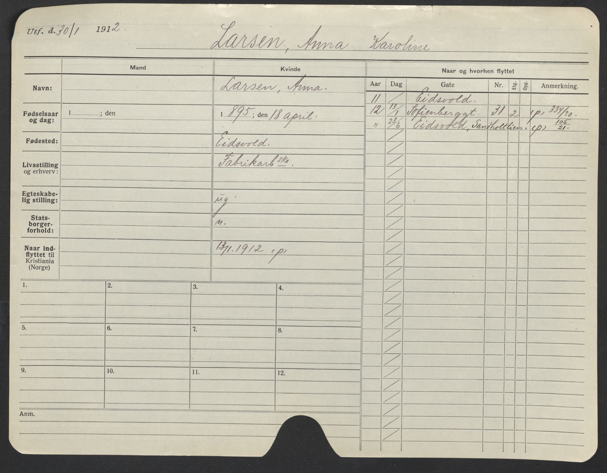 Oslo folkeregister, Registerkort, AV/SAO-A-11715/F/Fa/Fac/L0019: Kvinner, 1906-1914, p. 814a