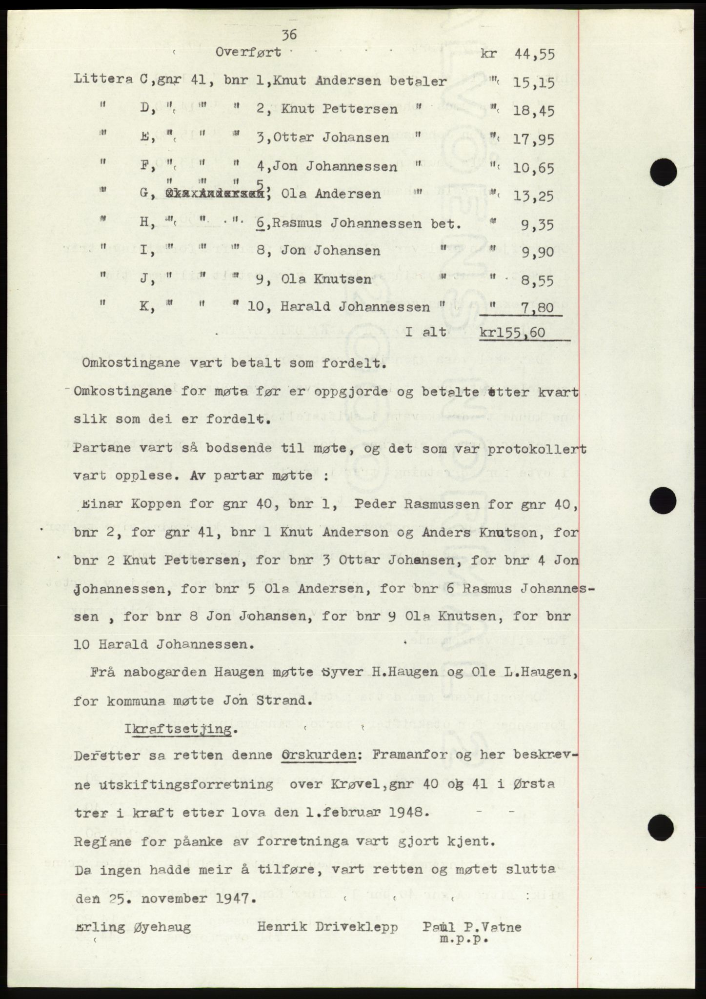 Søre Sunnmøre sorenskriveri, AV/SAT-A-4122/1/2/2C/L0081: Mortgage book no. 7A, 1947-1948, Diary no: : 1876/1947