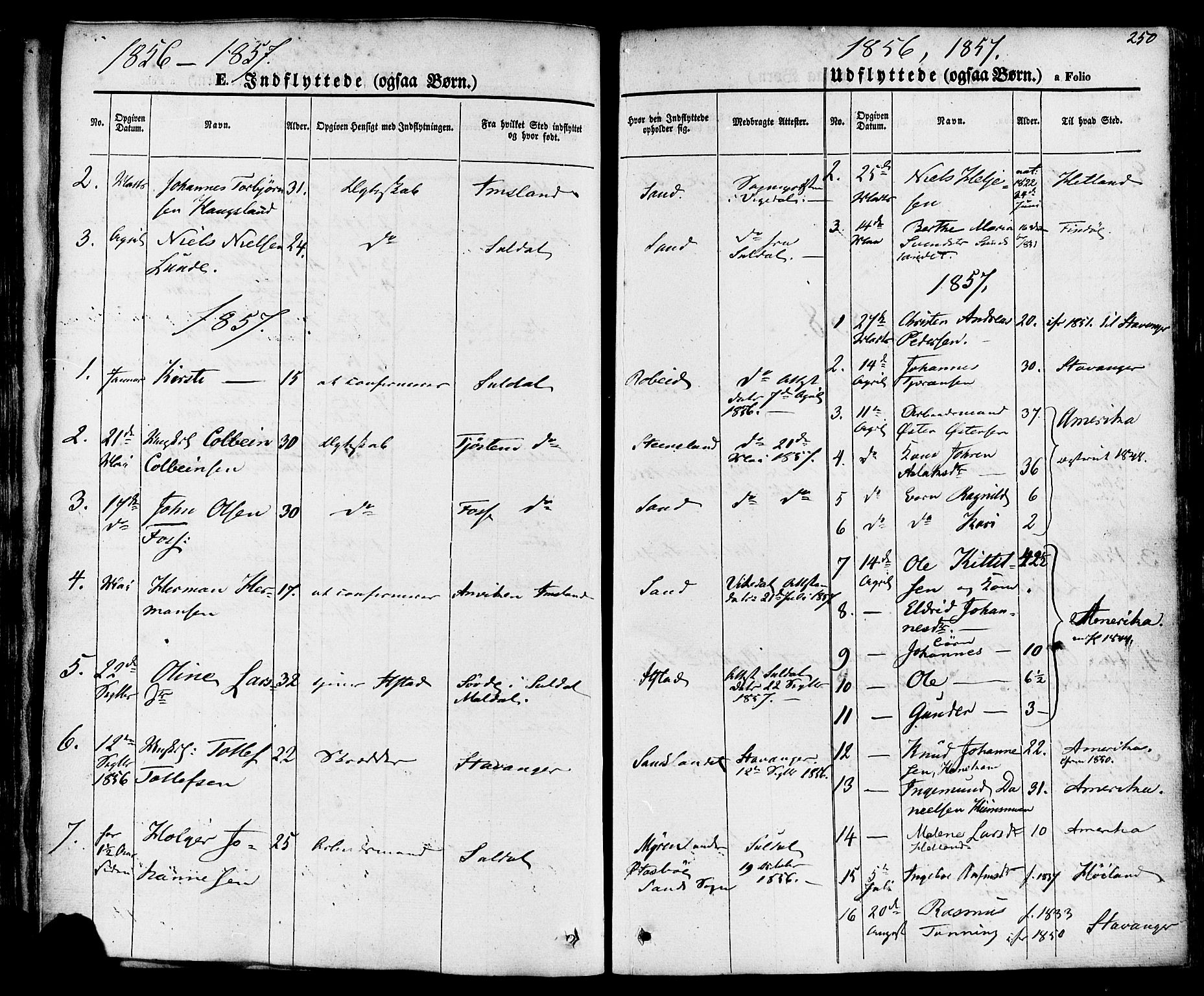 Sand sokneprestkontor, AV/SAST-A-101848/01/III/L0003: Parish register (official) no. A 3, 1854-1879, p. 250
