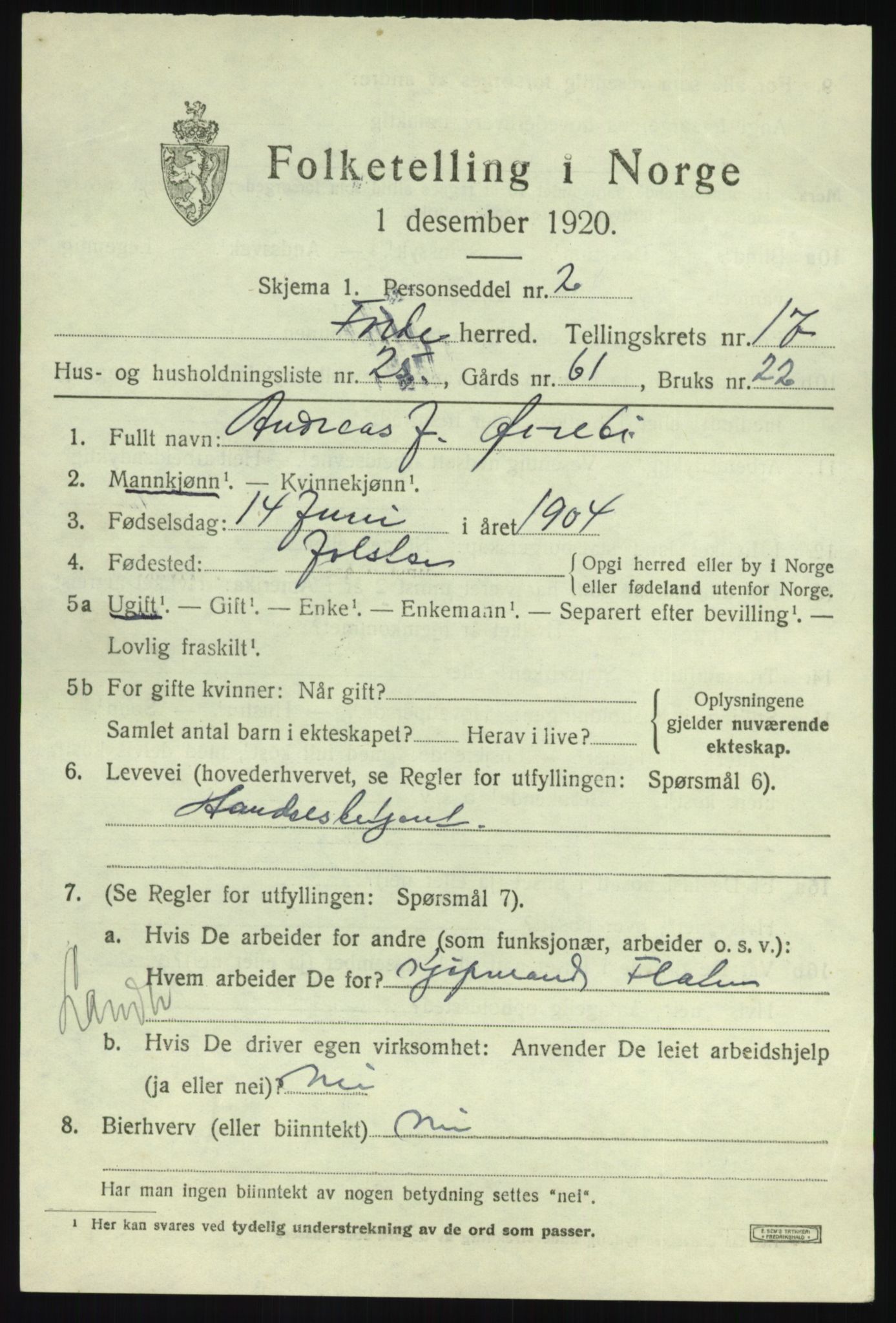 SAB, 1920 census for Førde, 1920, p. 6074