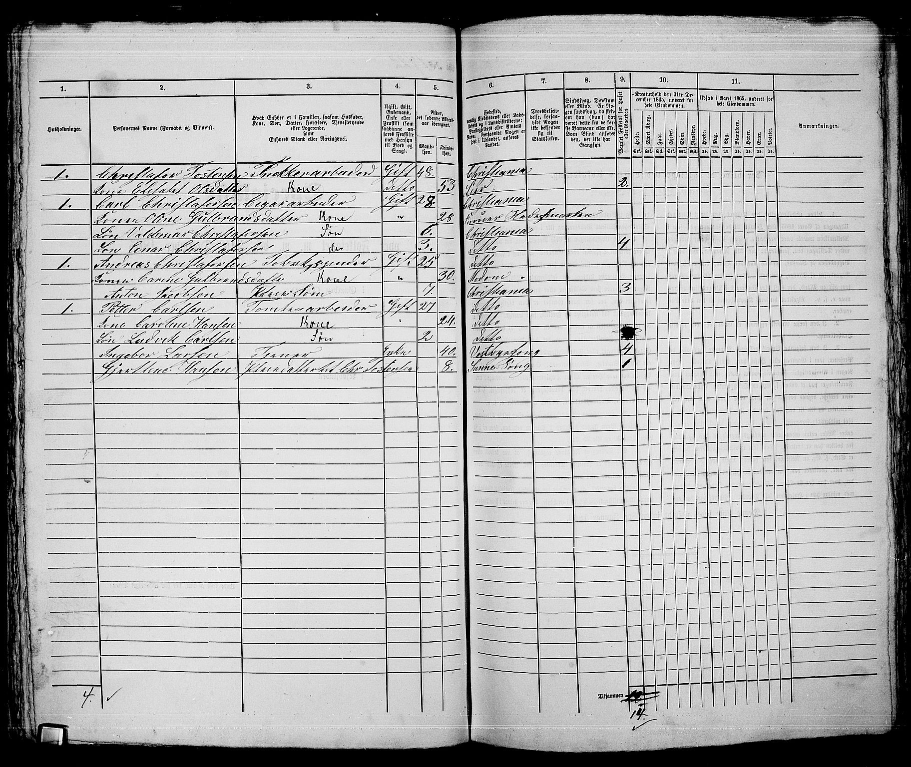 RA, 1865 census for Kristiania, 1865, p. 3884