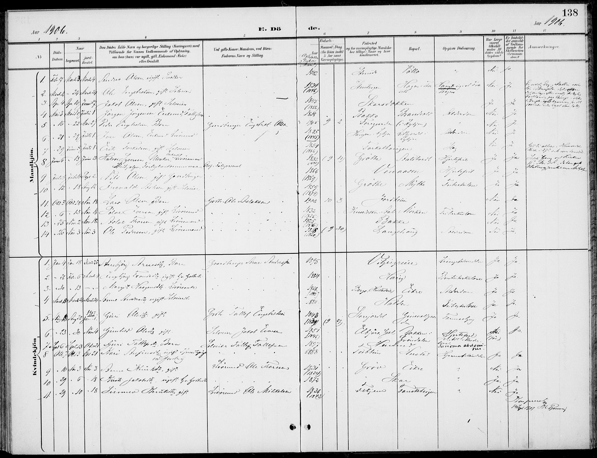 Gol kirkebøker, AV/SAKO-A-226/F/Fb/L0002: Parish register (official) no. II 2, 1900-1921, p. 138