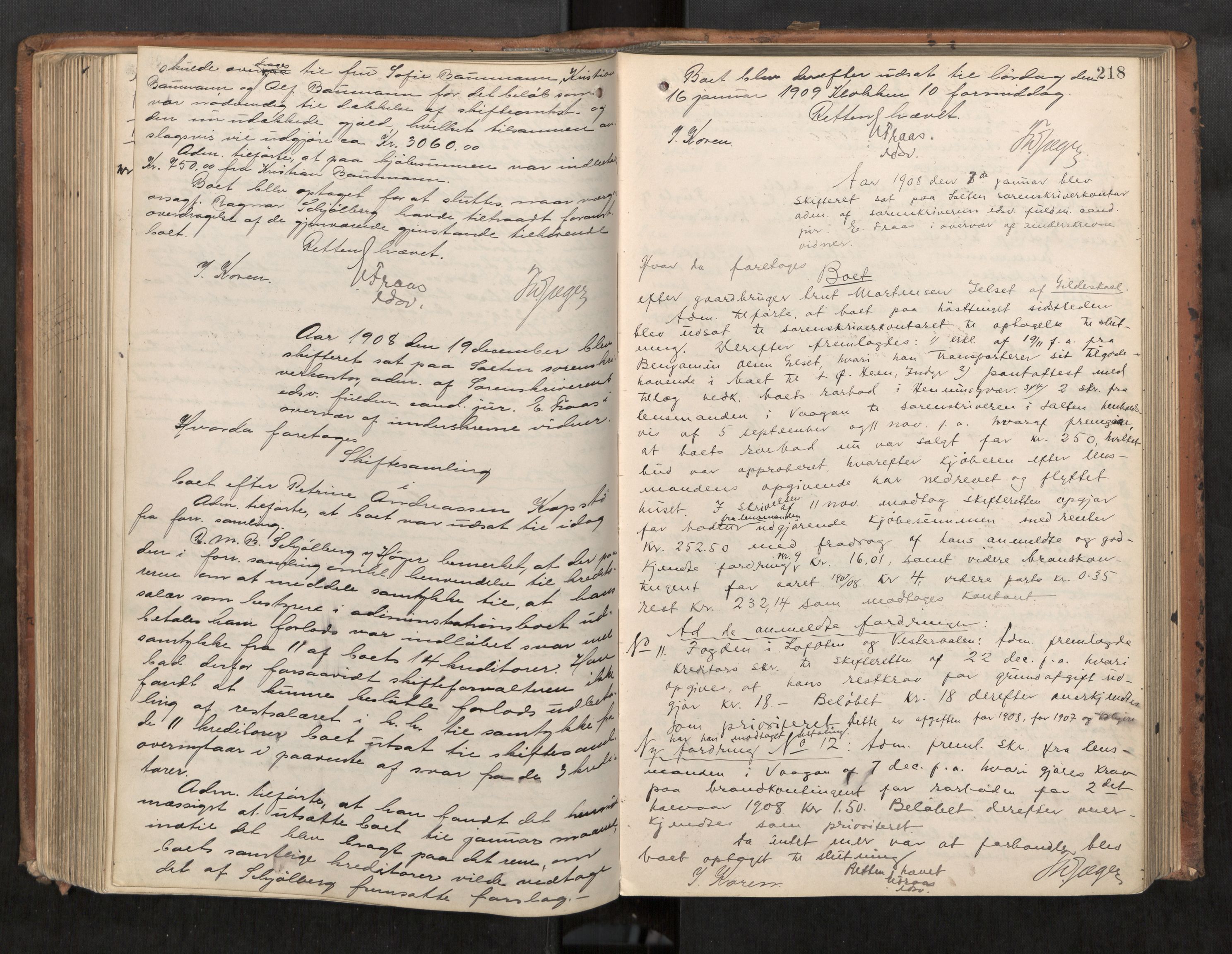 Salten sorenskriveri, AV/SAT-A-4578/1/3/3B/L0011: Skiftebehandlingsprotokoll, 1906-1910, p. 218