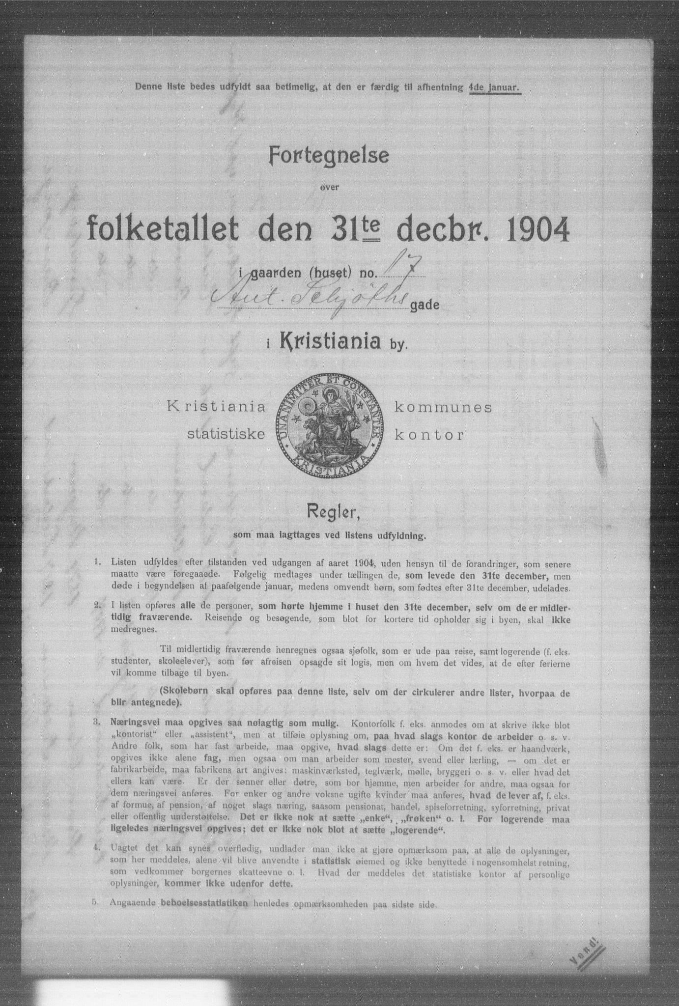 OBA, Municipal Census 1904 for Kristiania, 1904, p. 451