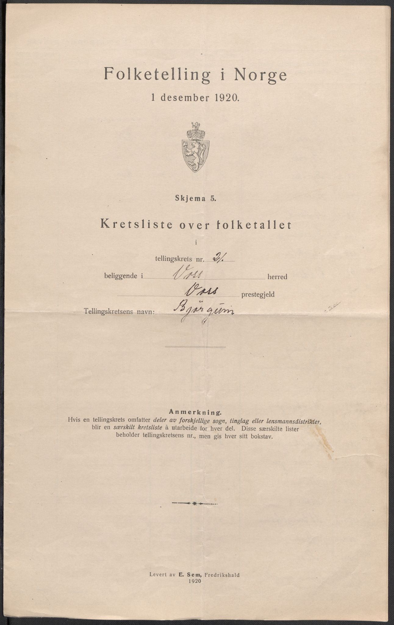 SAB, 1920 census for Voss, 1920, p. 65