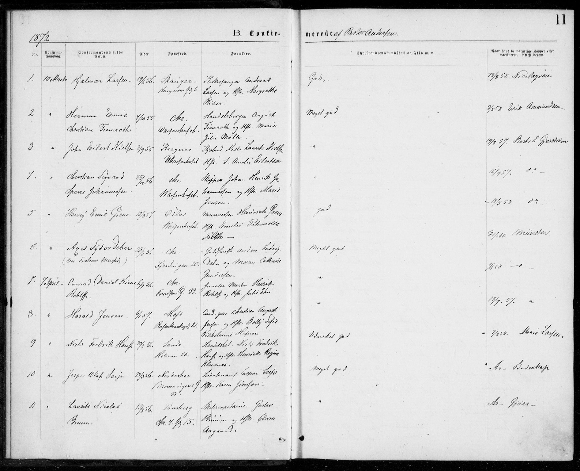 Trefoldighet prestekontor Kirkebøker, SAO/A-10882/F/Fb/L0002: Parish register (official) no. II 2, 1871-1880, p. 11
