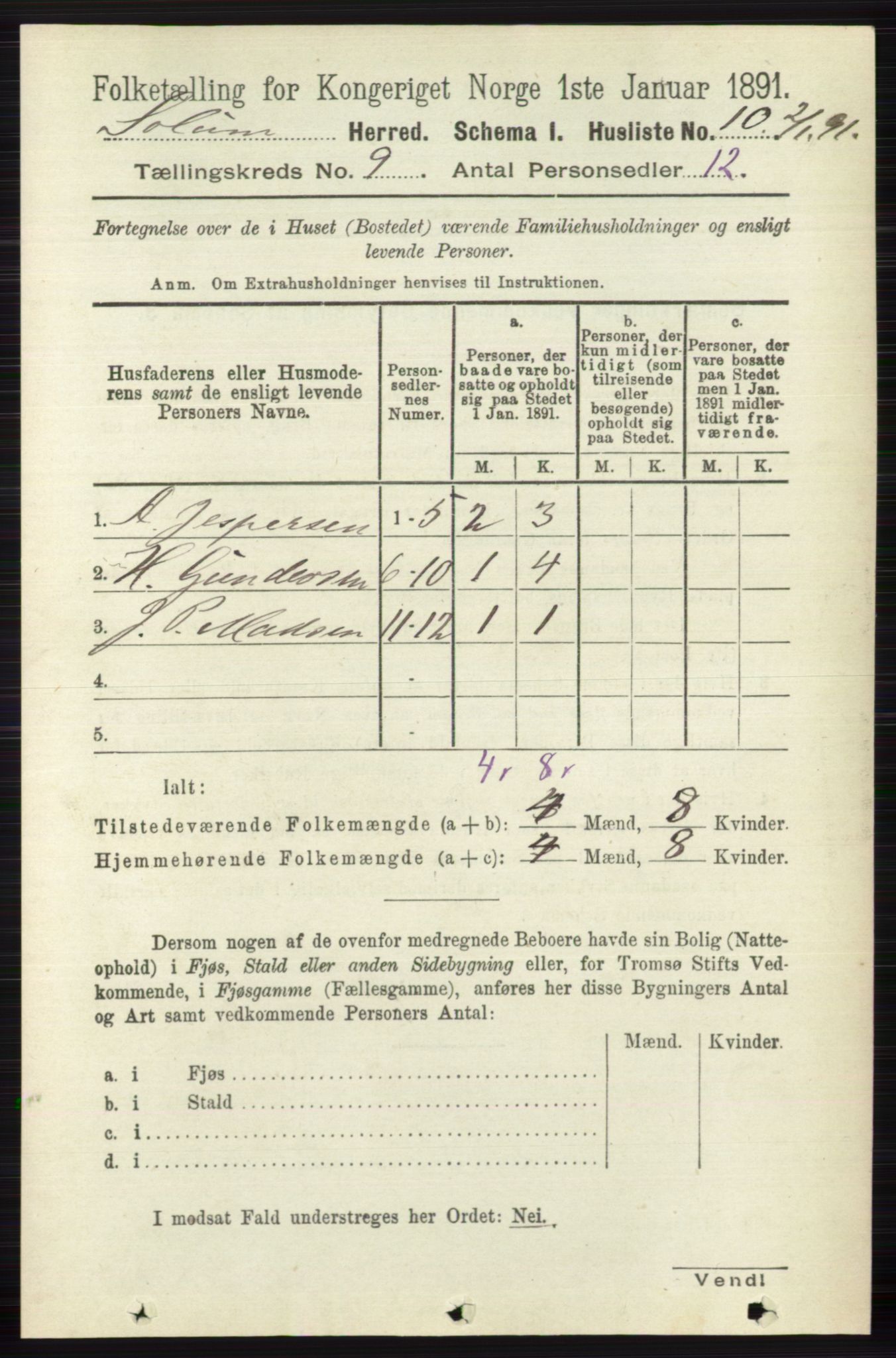 RA, 1891 census for 0818 Solum, 1891, p. 1867