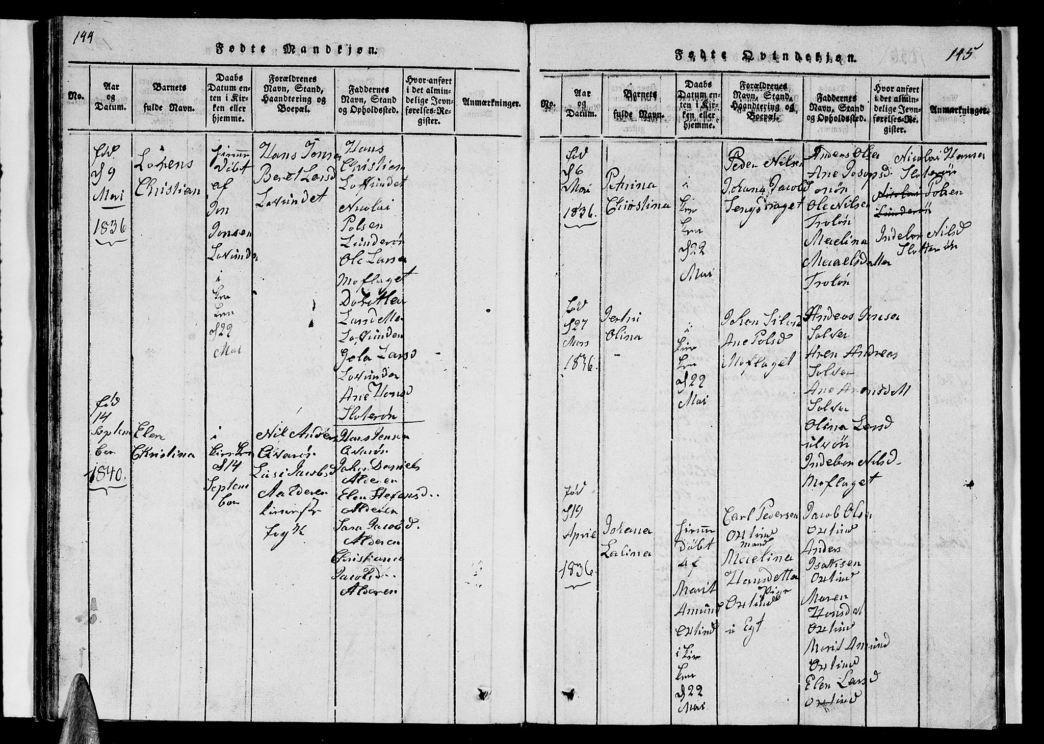 Ministerialprotokoller, klokkerbøker og fødselsregistre - Nordland, AV/SAT-A-1459/839/L0571: Parish register (copy) no. 839C01, 1820-1840, p. 144-145