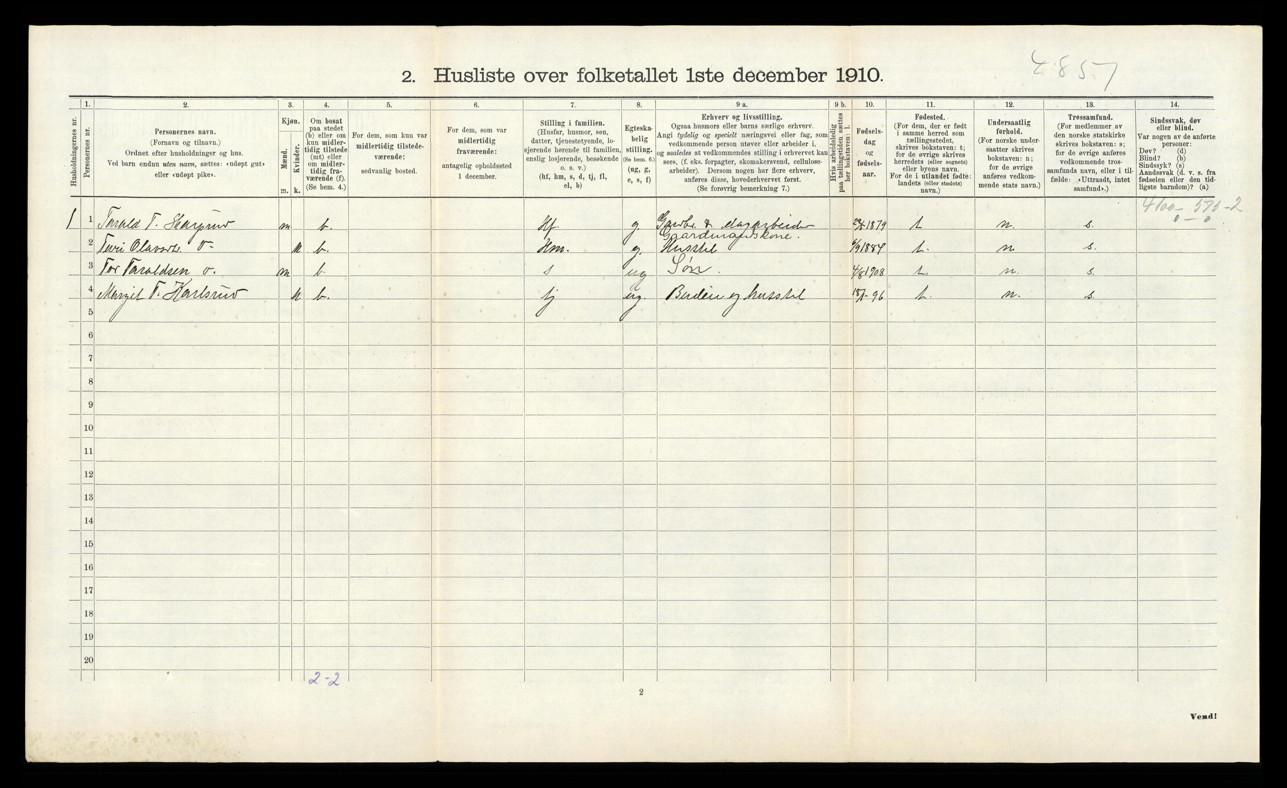 RA, 1910 census for Kviteseid, 1910, p. 645