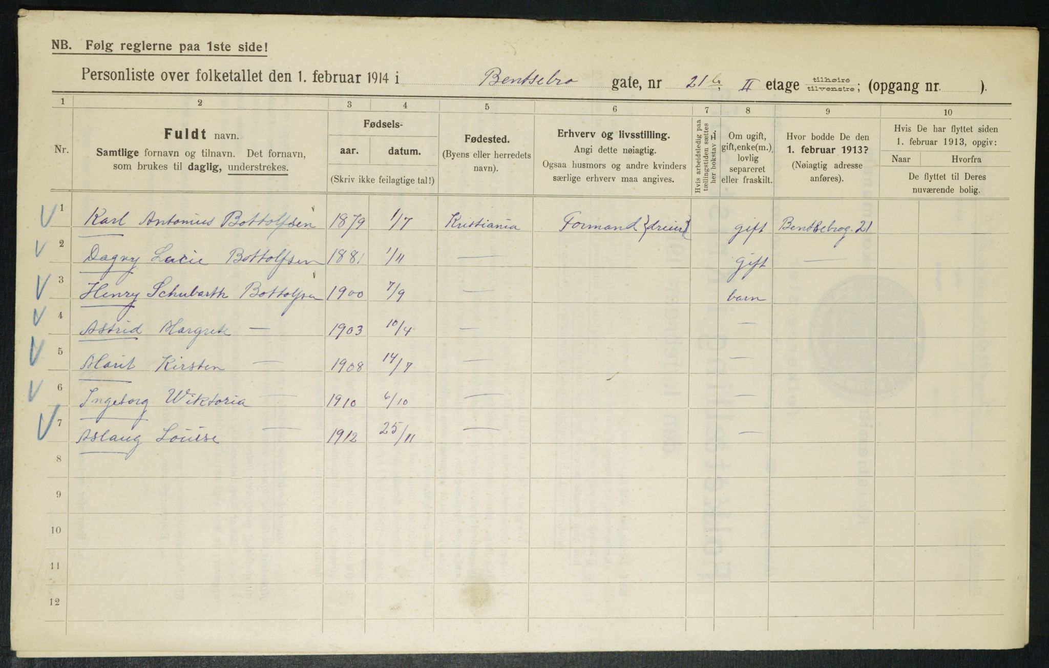 OBA, Municipal Census 1914 for Kristiania, 1914, p. 3489