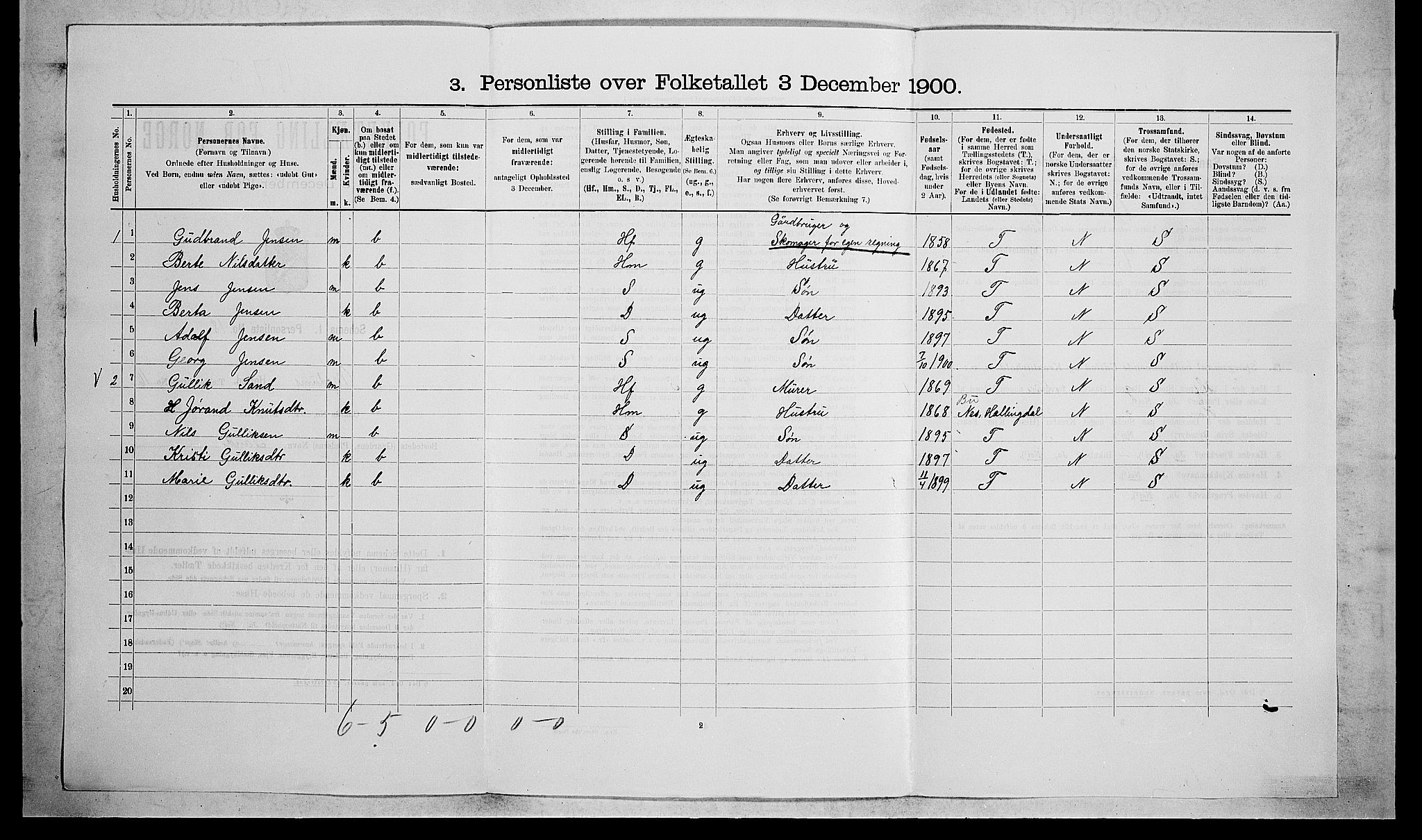 RA, 1900 census for Modum, 1900, p. 1984