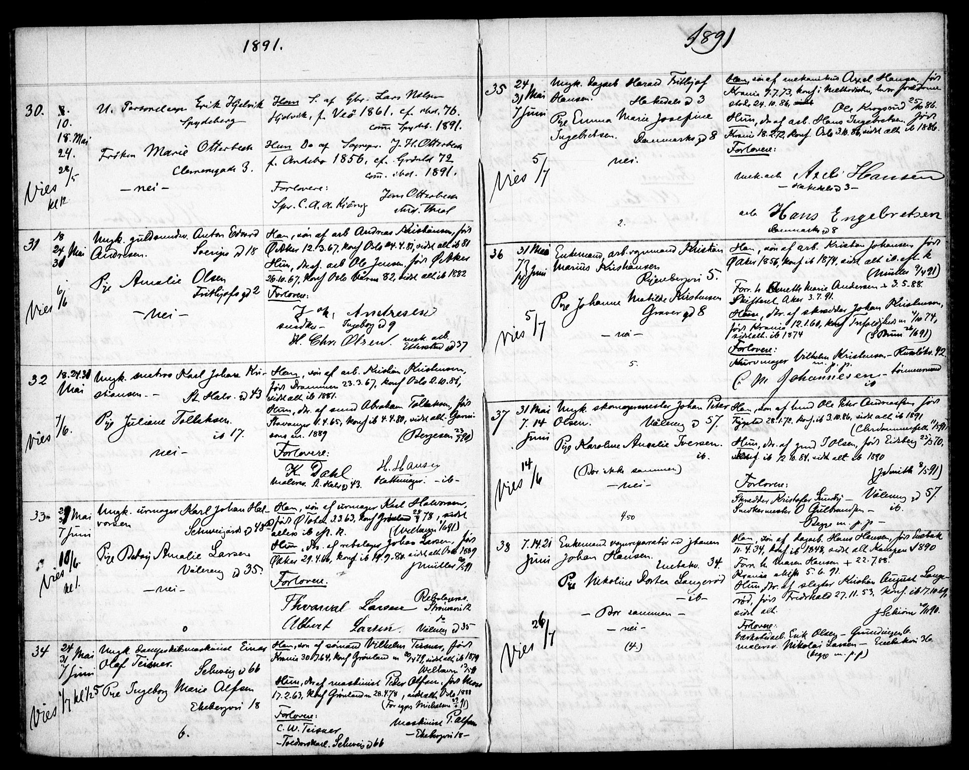 Gamlebyen prestekontor Kirkebøker, AV/SAO-A-10884/H/Ha/L0001: Banns register no. 1, 1891-1898