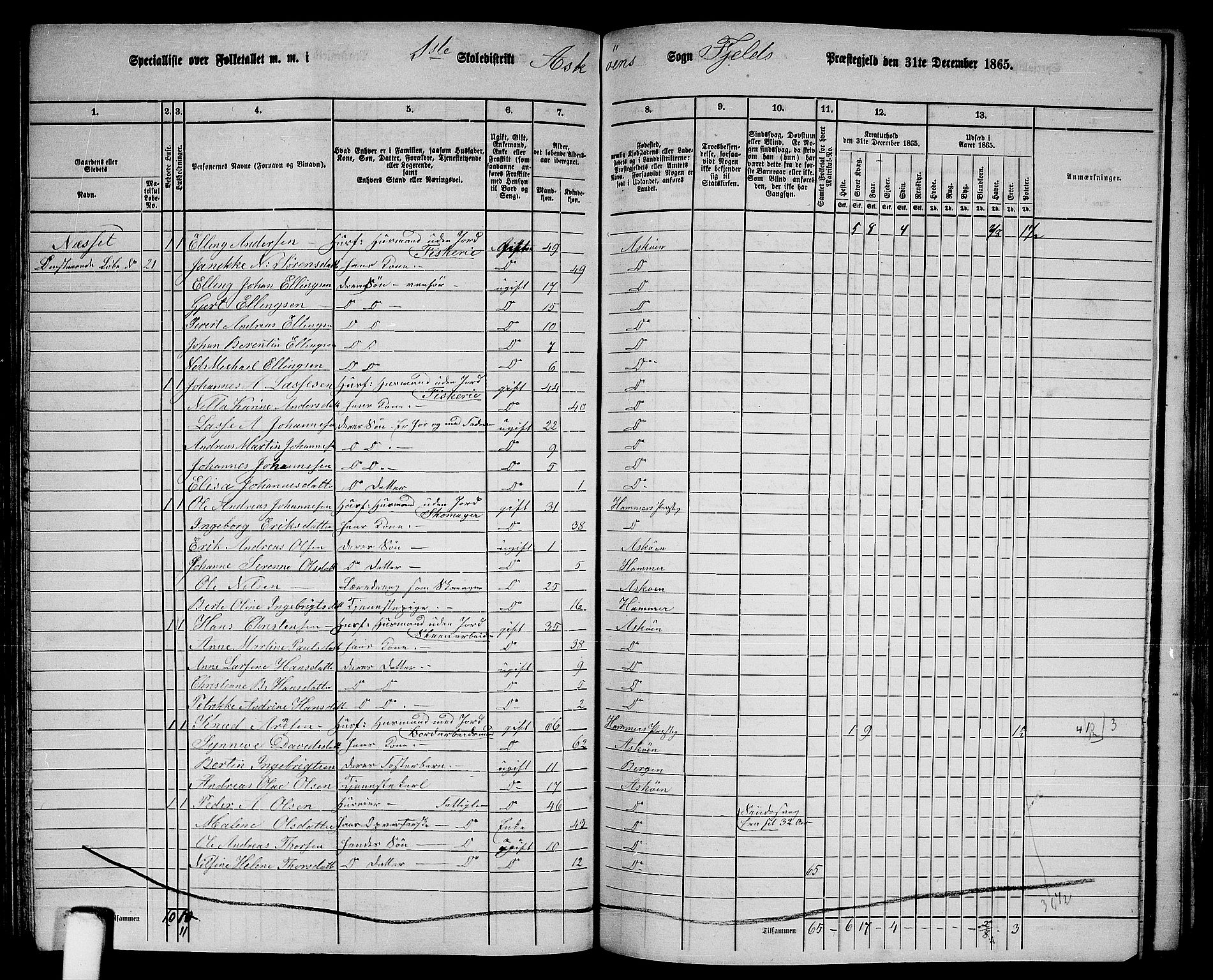 RA, 1865 census for Fjell, 1865, p. 125