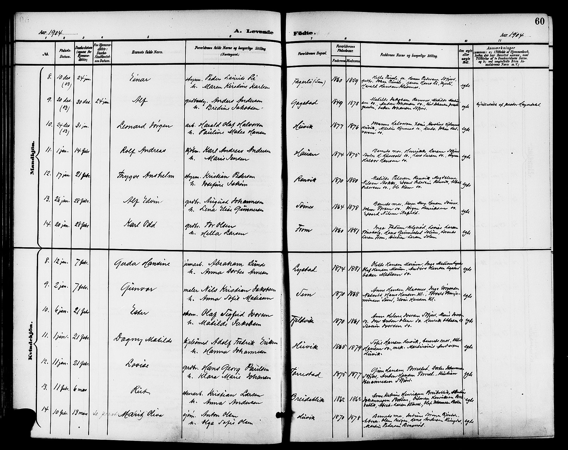 Sandar kirkebøker, AV/SAKO-A-243/G/Ga/L0002: Parish register (copy) no. 2, 1900-1915, p. 60