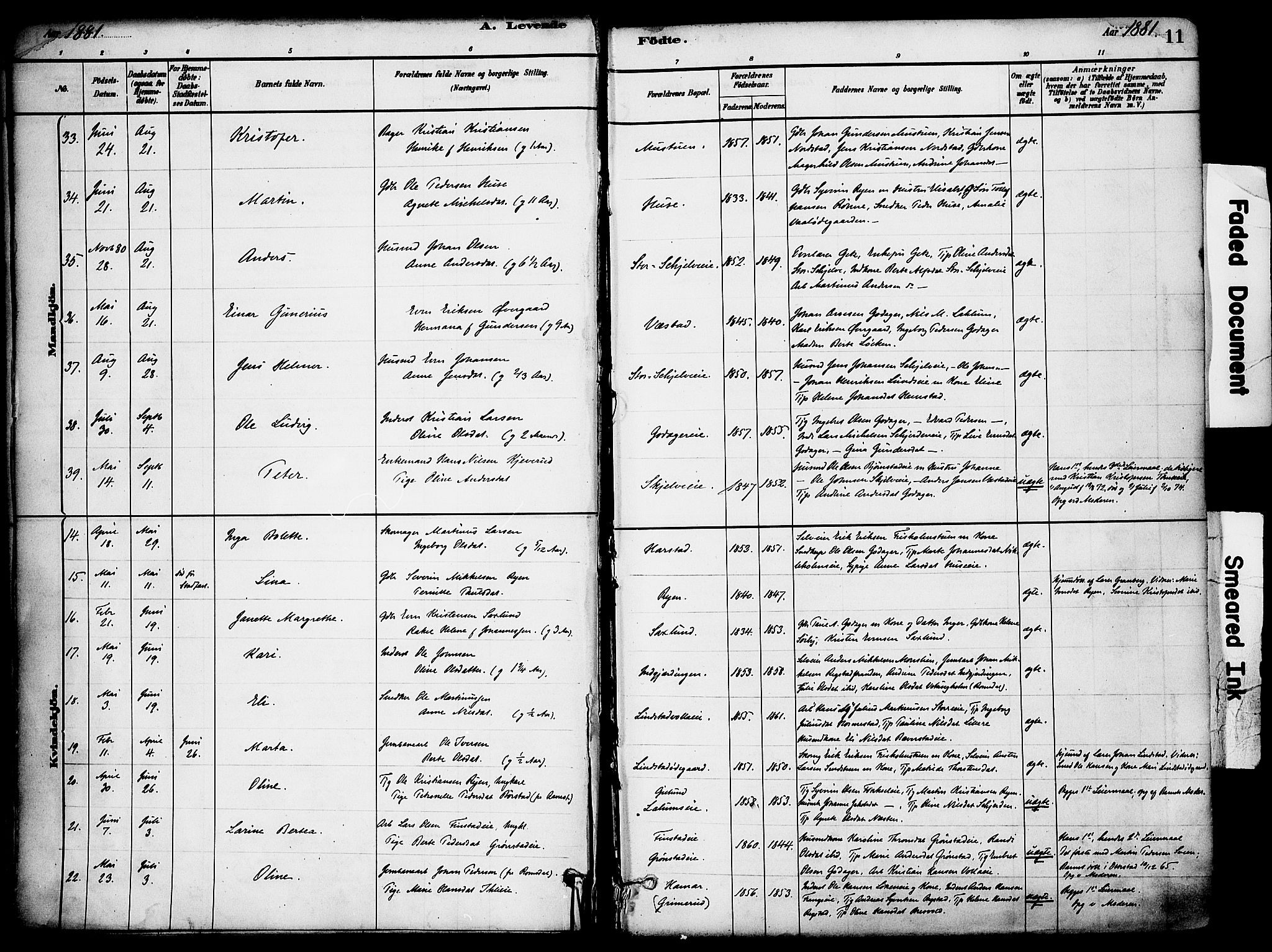 Stange prestekontor, AV/SAH-PREST-002/K/L0017: Parish register (official) no. 17, 1880-1893, p. 11