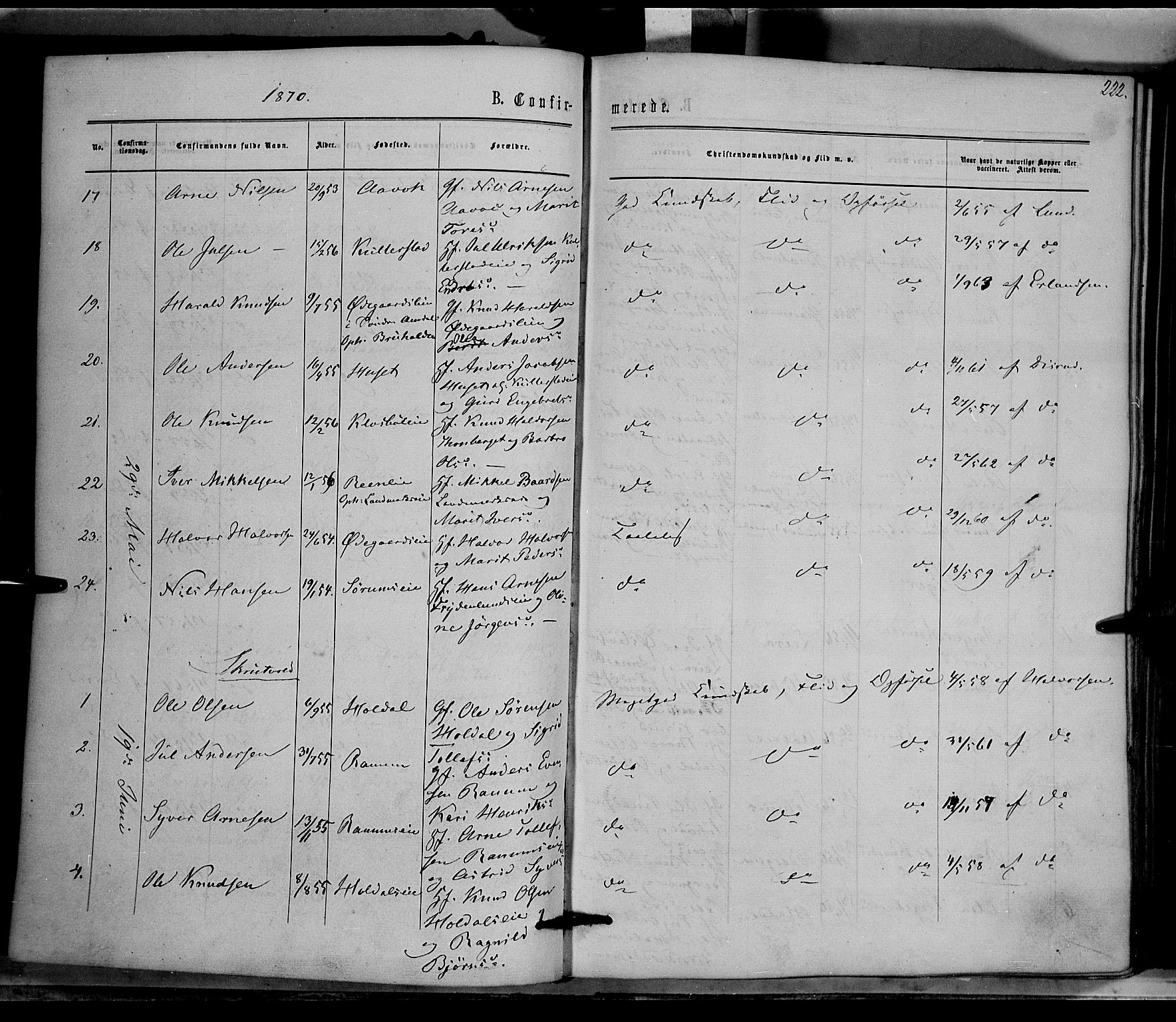 Nord-Aurdal prestekontor, AV/SAH-PREST-132/H/Ha/Haa/L0008: Parish register (official) no. 8, 1863-1875, p. 222