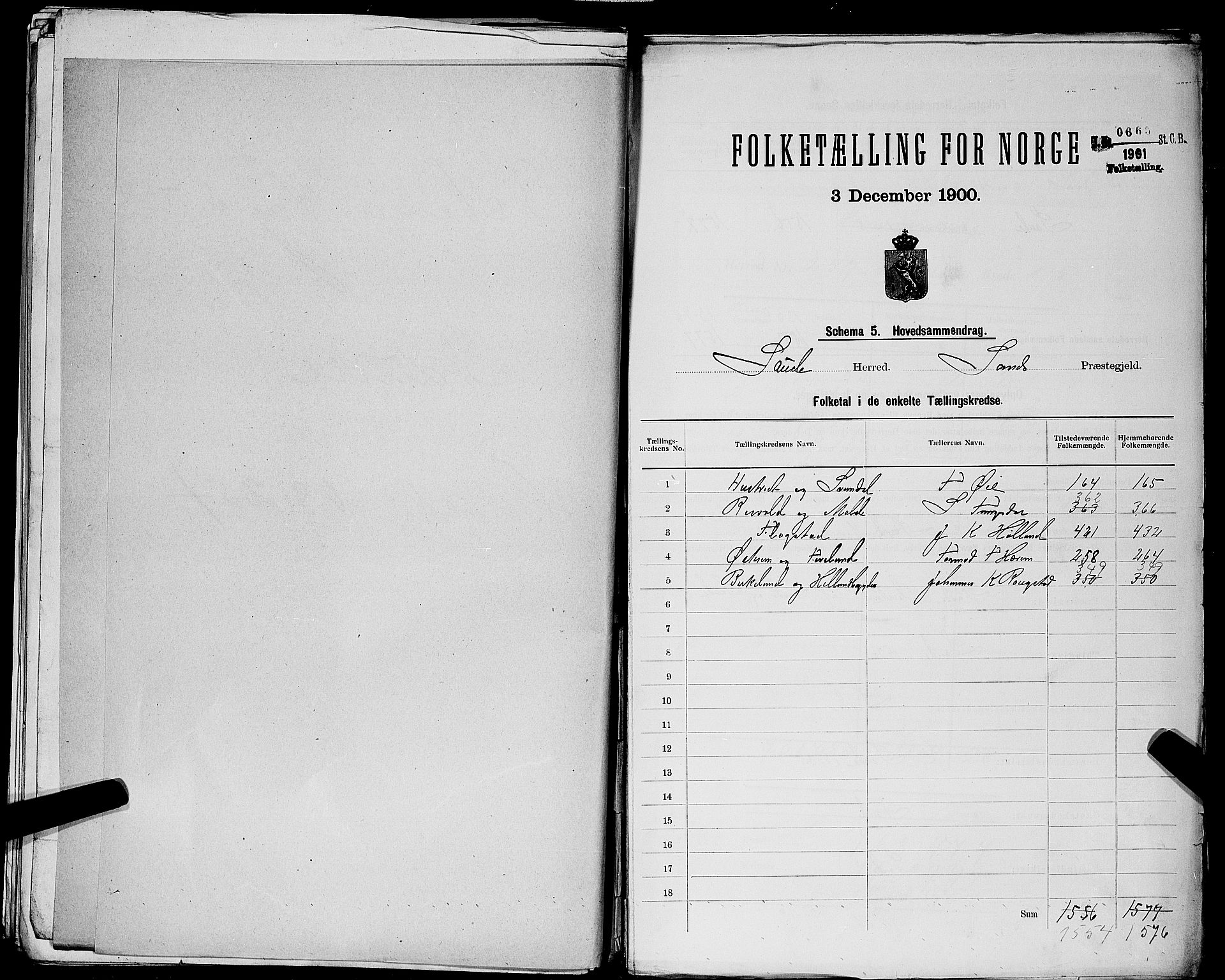 SAST, 1900 census for Sauda, 1900, p. 2