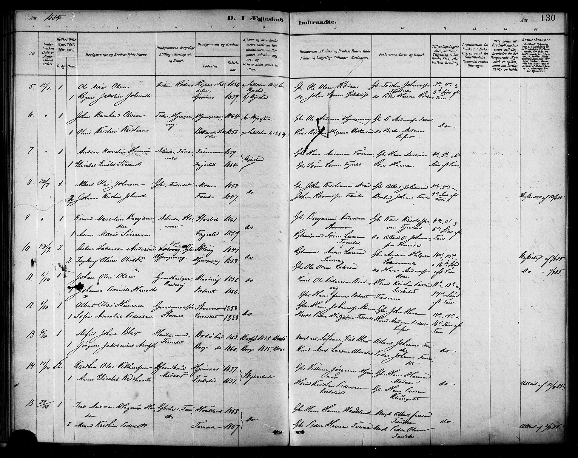 Ministerialprotokoller, klokkerbøker og fødselsregistre - Nordland, SAT/A-1459/849/L0689: Parish register (official) no. 849A01, 1879-1889, p. 130
