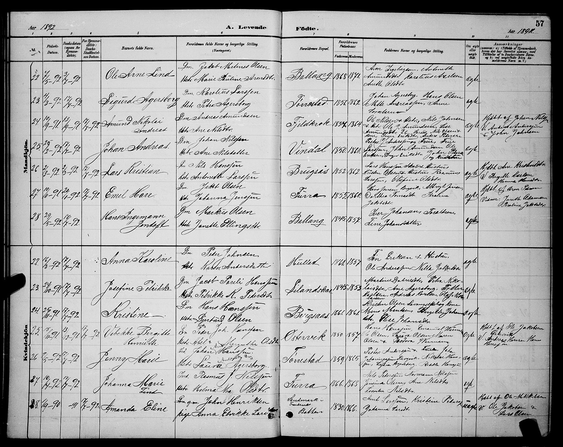 Ministerialprotokoller, klokkerbøker og fødselsregistre - Nordland, AV/SAT-A-1459/863/L0914: Parish register (copy) no. 863C04, 1886-1897, p. 57