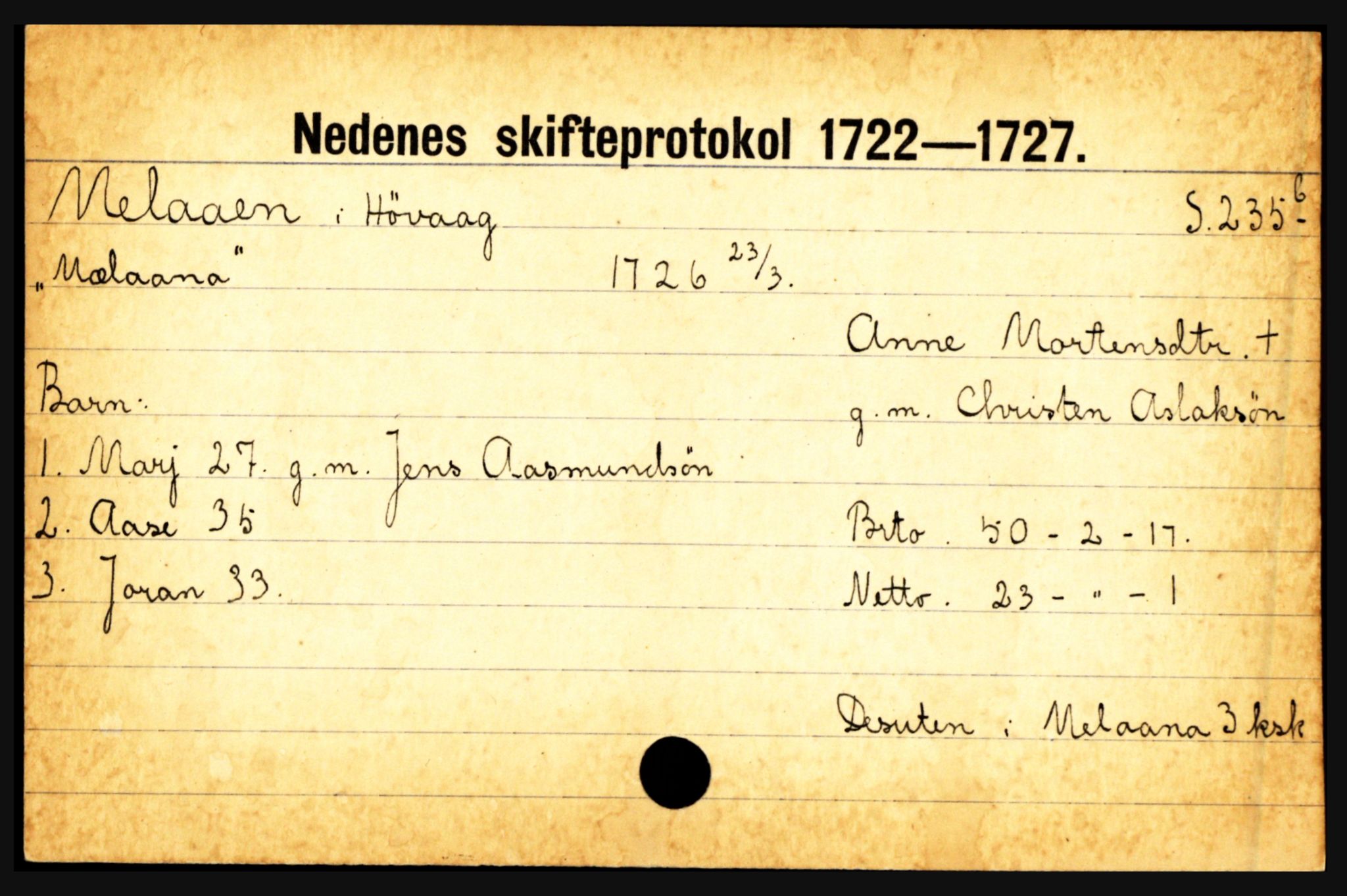 Nedenes sorenskriveri før 1824, AV/SAK-1221-0007/H, p. 19437