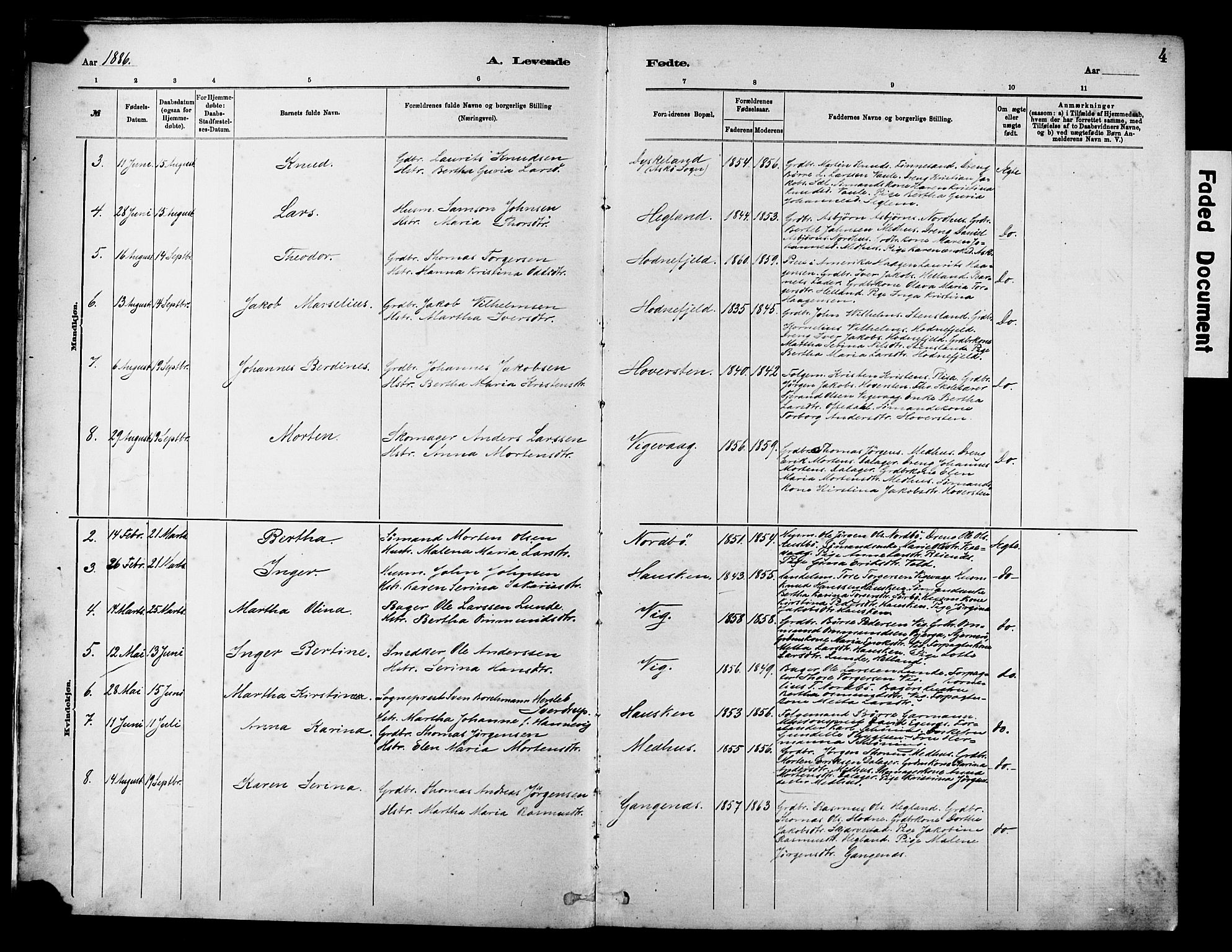 Rennesøy sokneprestkontor, AV/SAST-A -101827/H/Ha/Haa/L0012: Parish register (official) no. A 13, 1885-1917, p. 4