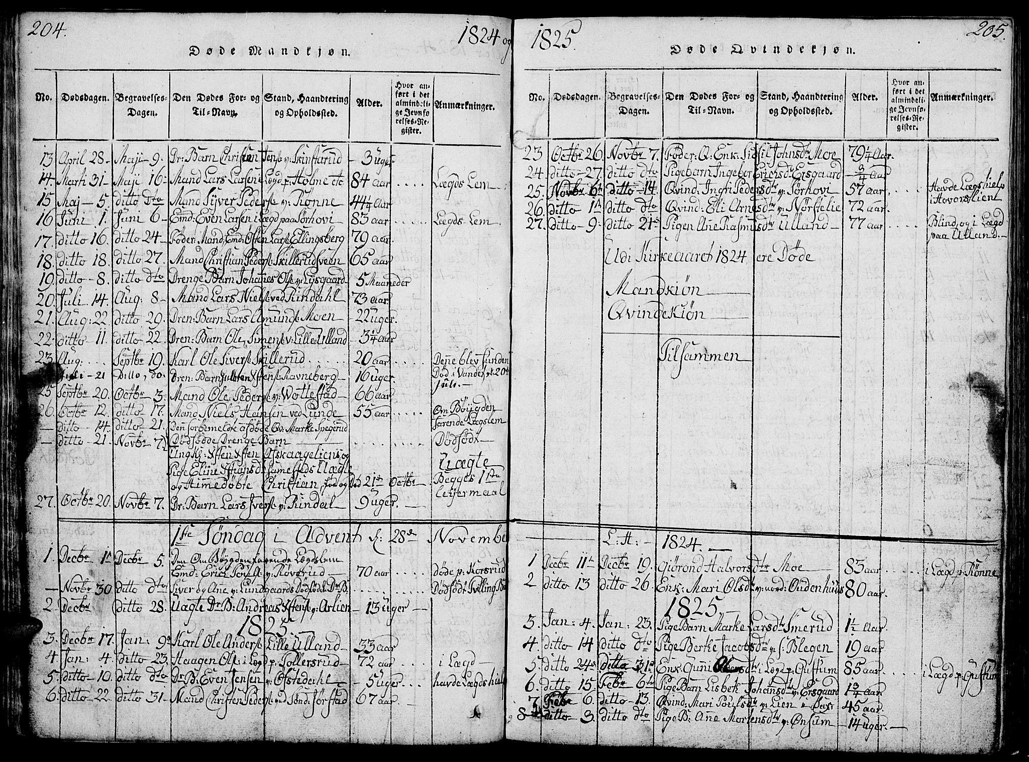 Fåberg prestekontor, SAH/PREST-086/H/Ha/Hab/L0004: Parish register (copy) no. 4, 1818-1837, p. 204-205