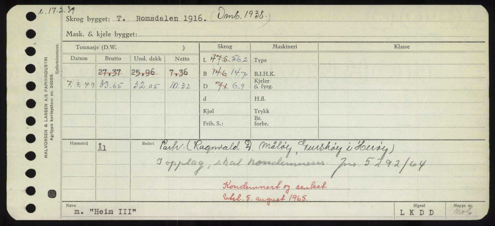 Sjøfartsdirektoratet med forløpere, Skipsmålingen, RA/S-1627/H/Hd/L0015: Fartøy, Havm-Hey, p. 177