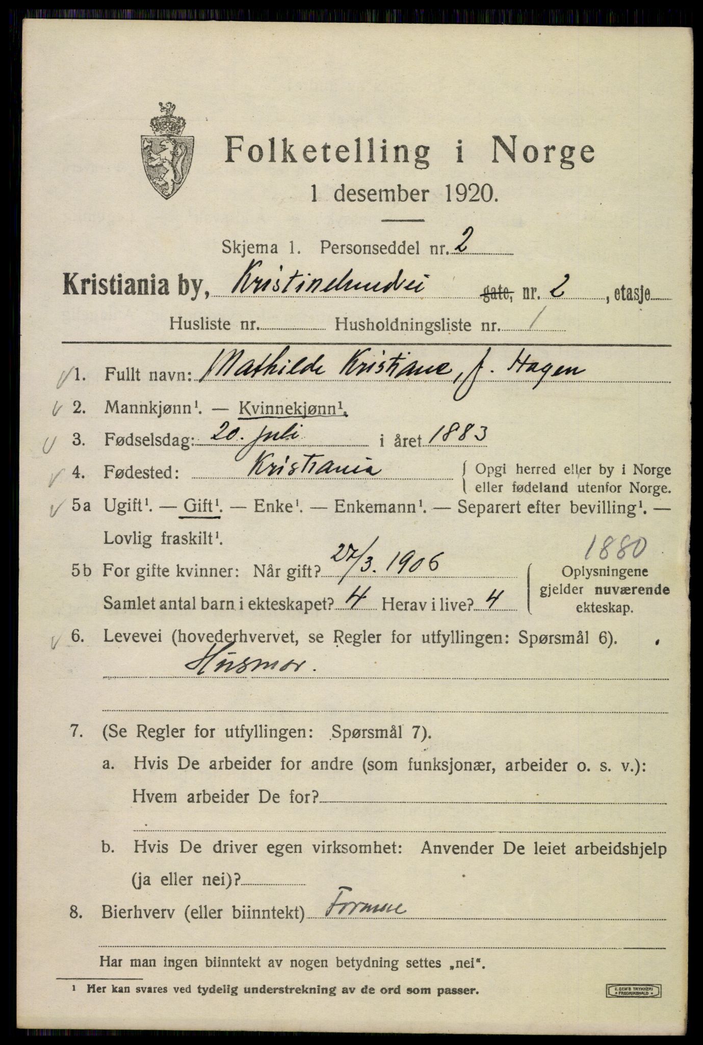 SAO, 1920 census for Kristiania, 1920, p. 353025