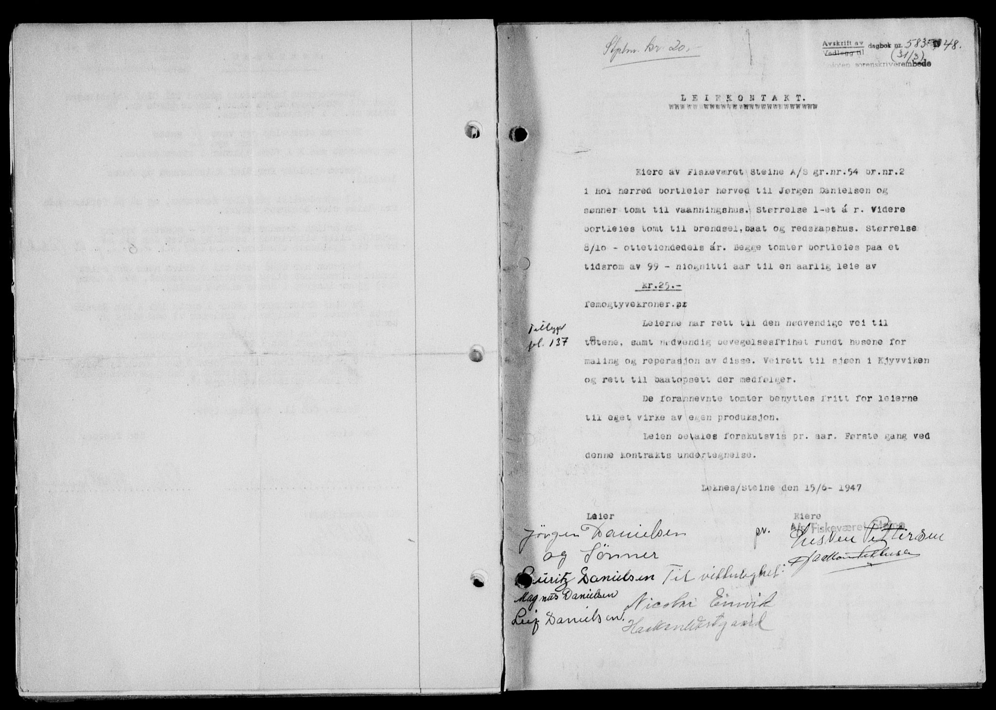Lofoten sorenskriveri, SAT/A-0017/1/2/2C/L0018a: Mortgage book no. 18a, 1948-1948, Diary no: : 583/1948