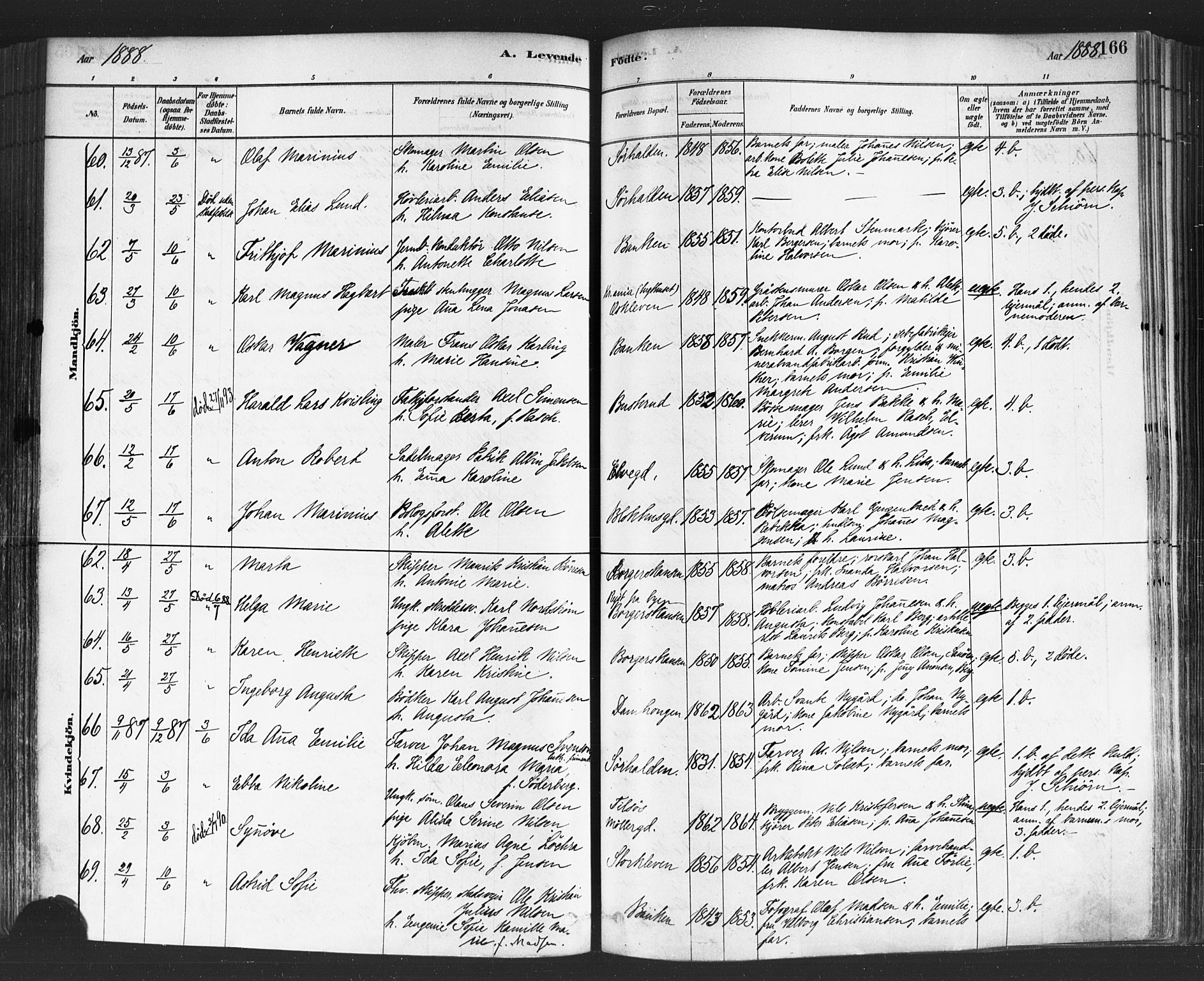 Halden prestekontor Kirkebøker, SAO/A-10909/F/Fa/L0011: Parish register (official) no. I 11, 1878-1889, p. 166