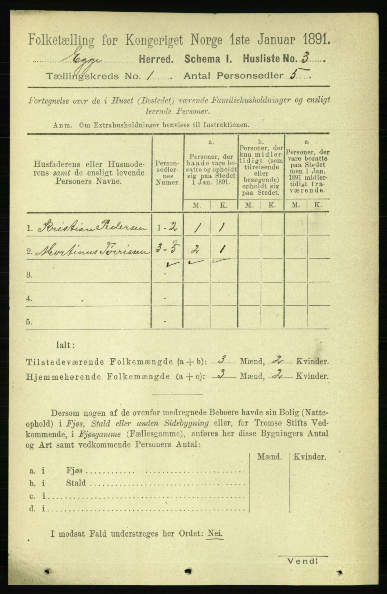 RA, 1891 census for 1733 Egge, 1891, p. 17