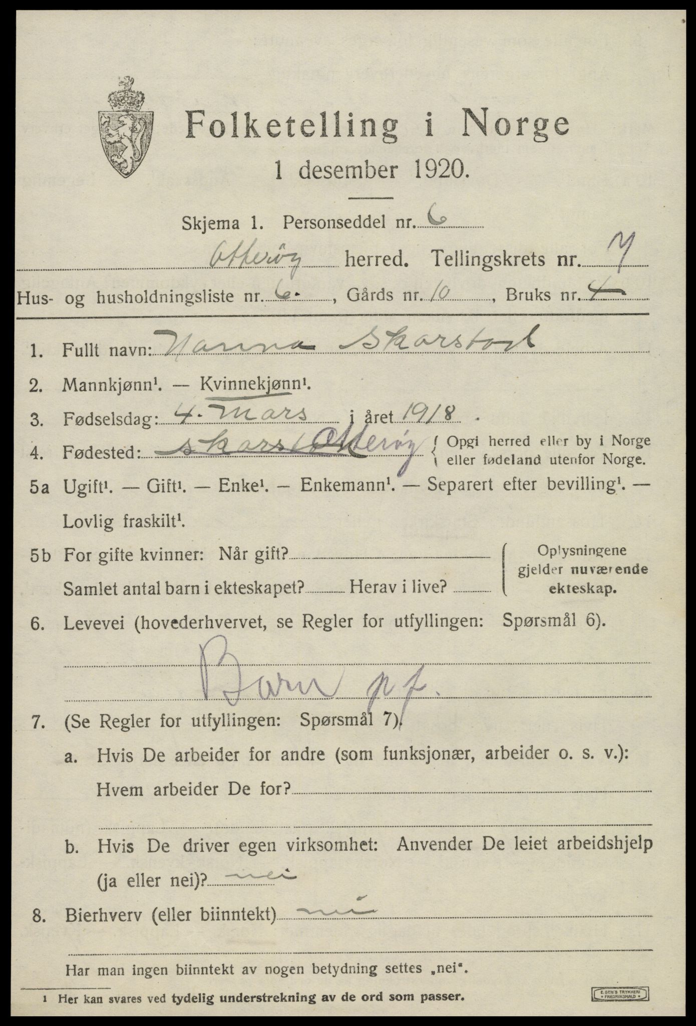 SAT, 1920 census for Otterøy, 1920, p. 2661