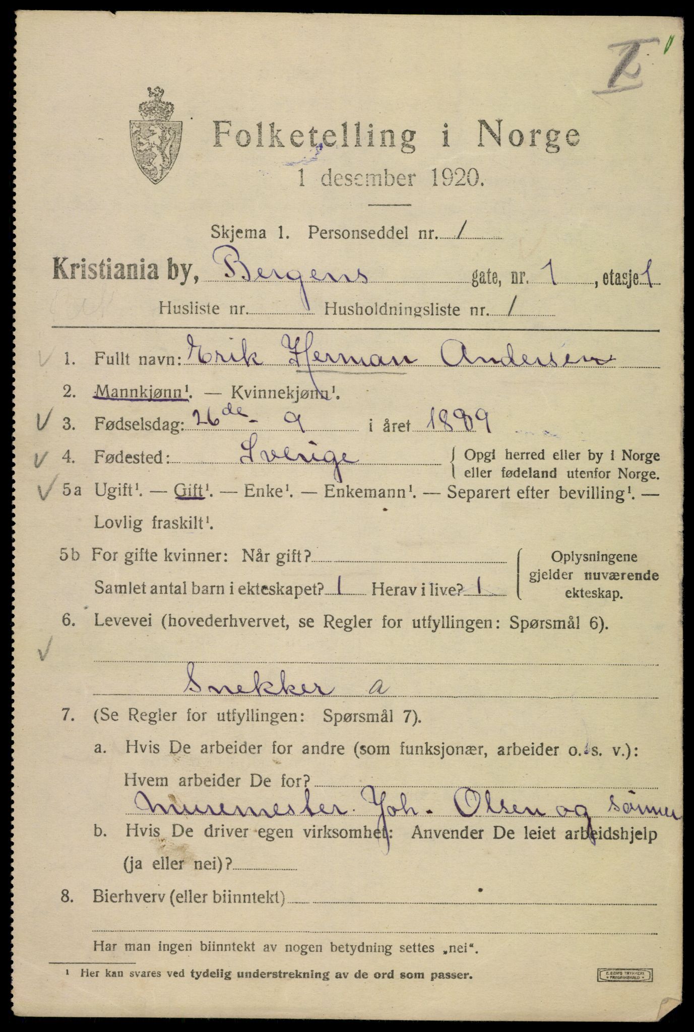 SAO, 1920 census for Kristiania, 1920, p. 152027