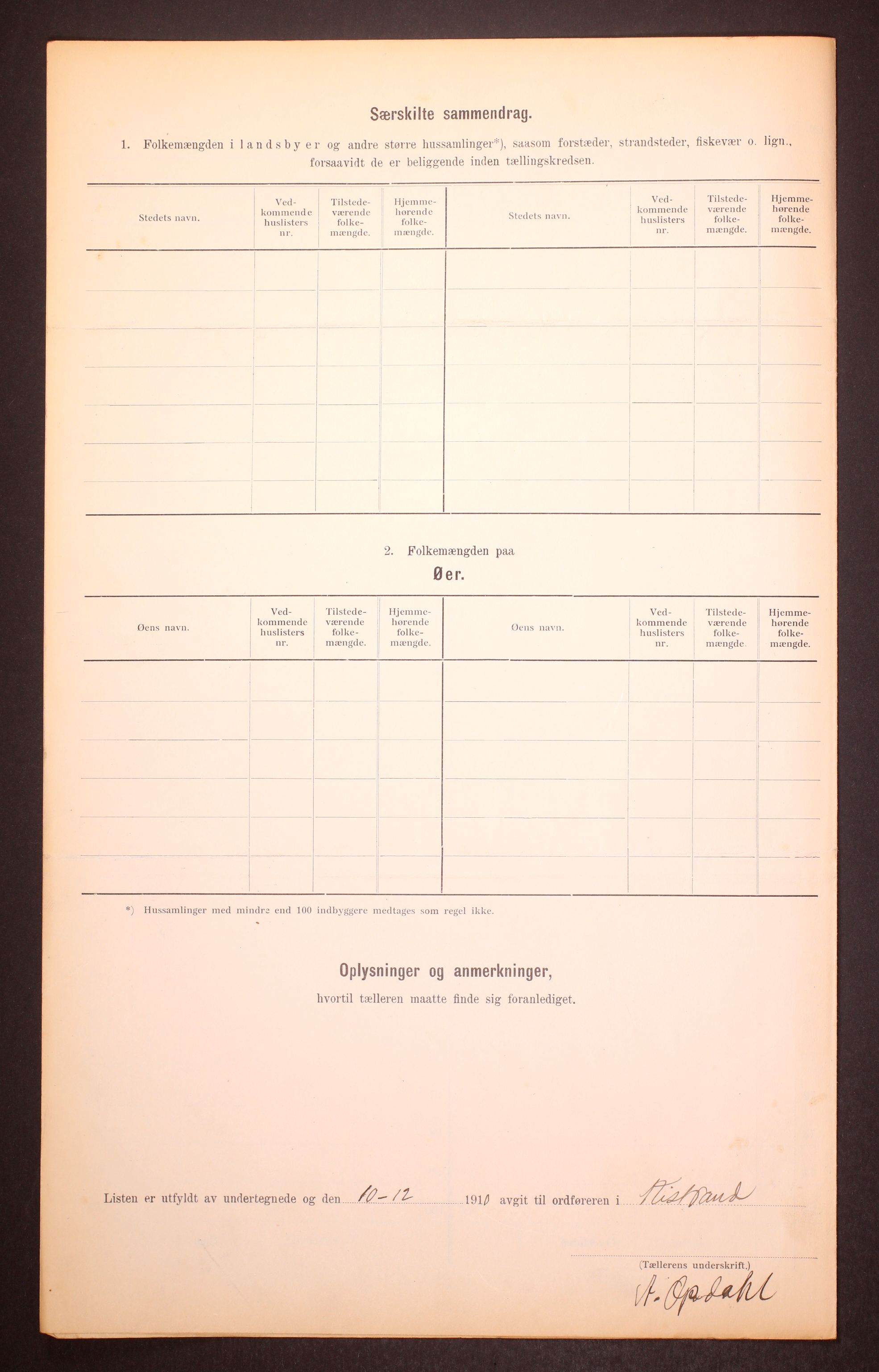 RA, 1910 census for Kistrand, 1910, p. 20