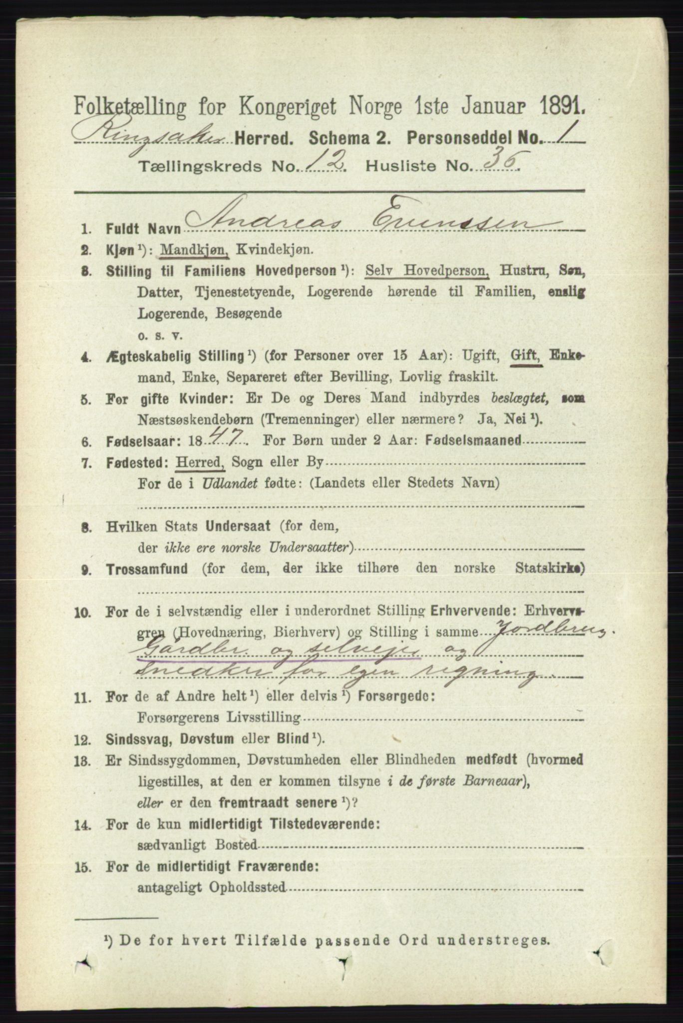 RA, 1891 census for 0412 Ringsaker, 1891, p. 6948