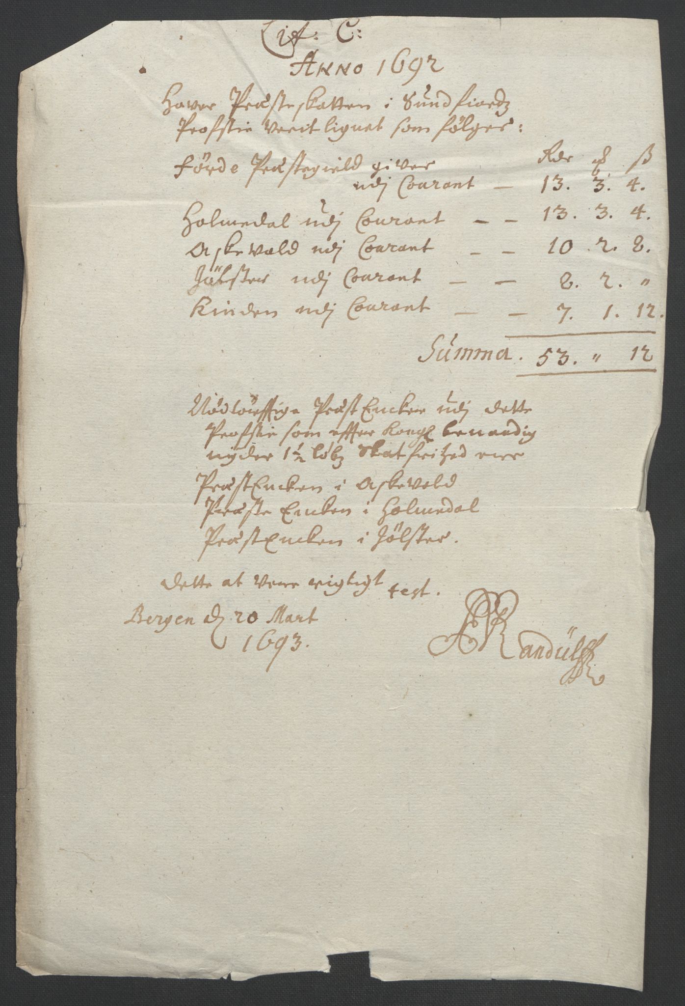 Rentekammeret inntil 1814, Reviderte regnskaper, Fogderegnskap, RA/EA-4092/R53/L3420: Fogderegnskap Sunn- og Nordfjord, 1691-1692, p. 206